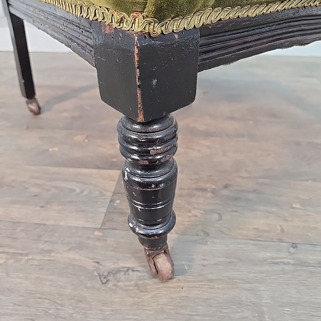 Antique Armchair Carved Wood Upholstered Elbow Chair Castors Victorian Vintage photo vinterior
