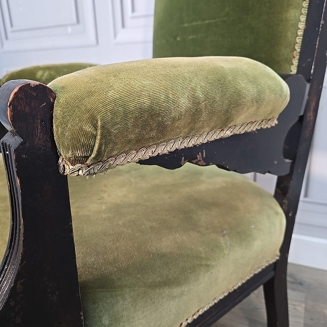 170.0 Antique Armchair Carved Wood Upholstered Elbow Chair Castors Victorian Vintage photo