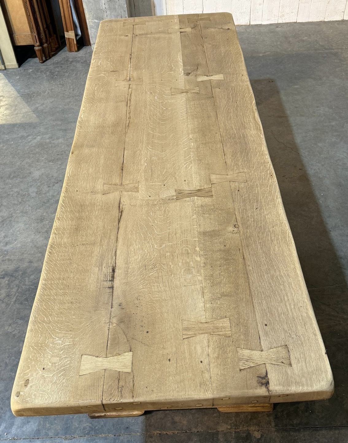Stunning Large French Bleached Oak Farmhouse Dining Table photo furniture