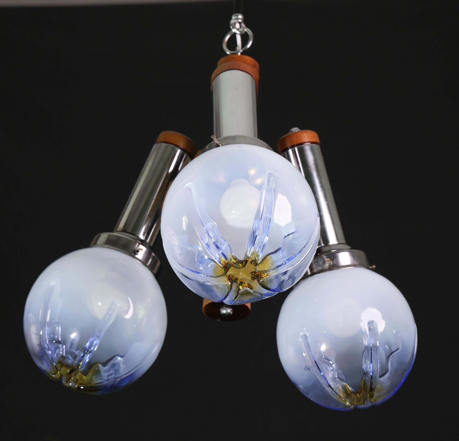 Italian Midcentury 3 Light Turquoise Blu Murano Glass Chandelier By Mazzega photo Lighting