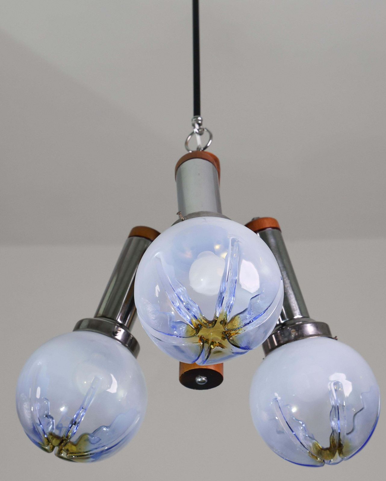Italian Midcentury 3 Light Turquoise Blu Murano Glass Chandelier By Mazzega photo buy