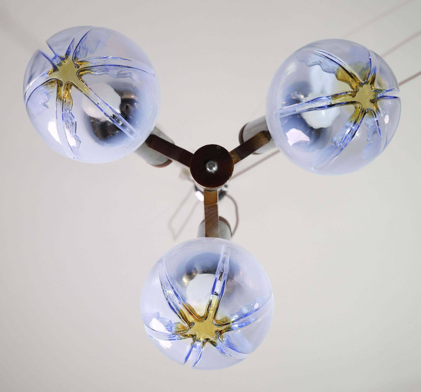 Italian Midcentury 3 Light Turquoise Blu Murano Glass Chandelier By Mazzega photo vintage