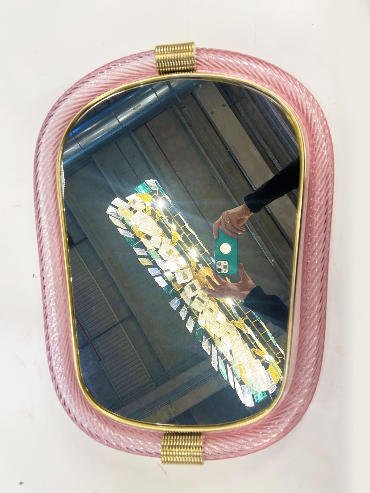 Venetian Pink Murano Glass Wall Mirror With “Torciglione” Torchon In Barovier Style photo for sale