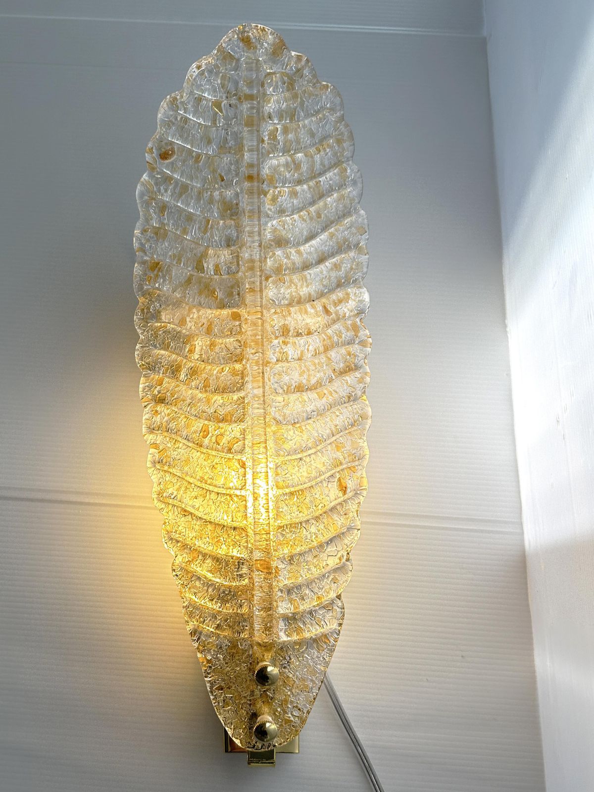 Italian Venetian Gold "Graniglia" Leave Murano Glass Walls Sconce   A Pair photo 1280.0