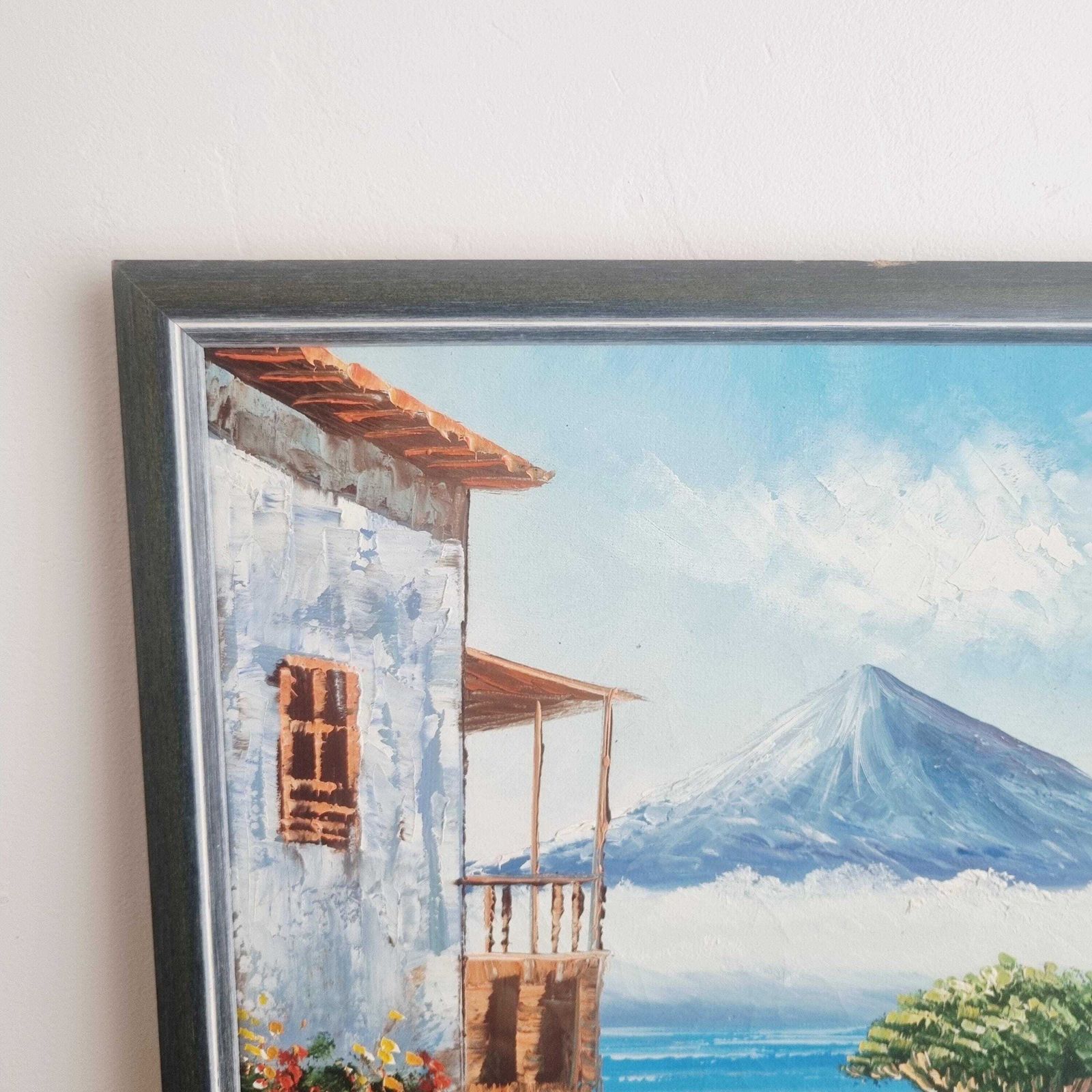 Large Original Vintage Oil Painting Depicting Mediterranean Harbour Scene photo Art