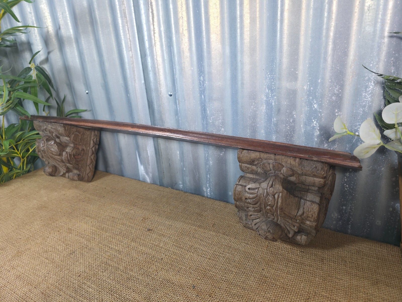 Vintage Indian Reclaimed Architectural Carved Wooden Wall Shelf photo furniture