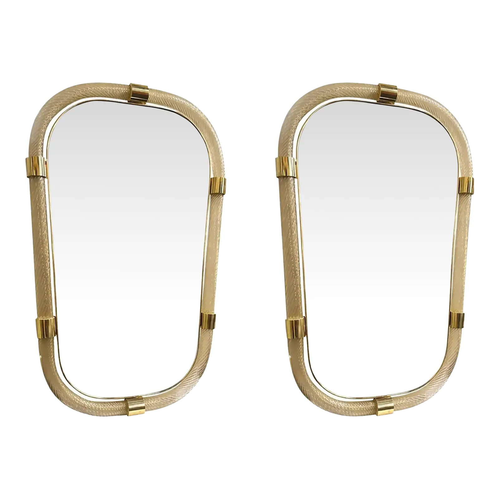 Pair Of Gold Leaf Murano Glass Wall Mirrors, Italian “Torciglione” Design.