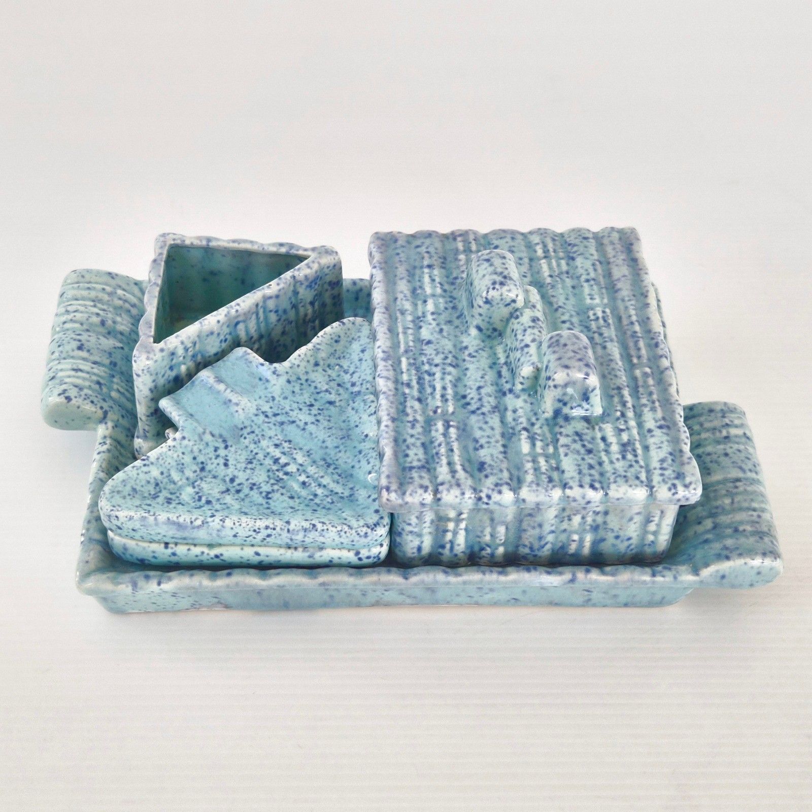 Vintage 1950 Italian 50s 1950s Rockabilly Blue Ceramic Tobacco Set