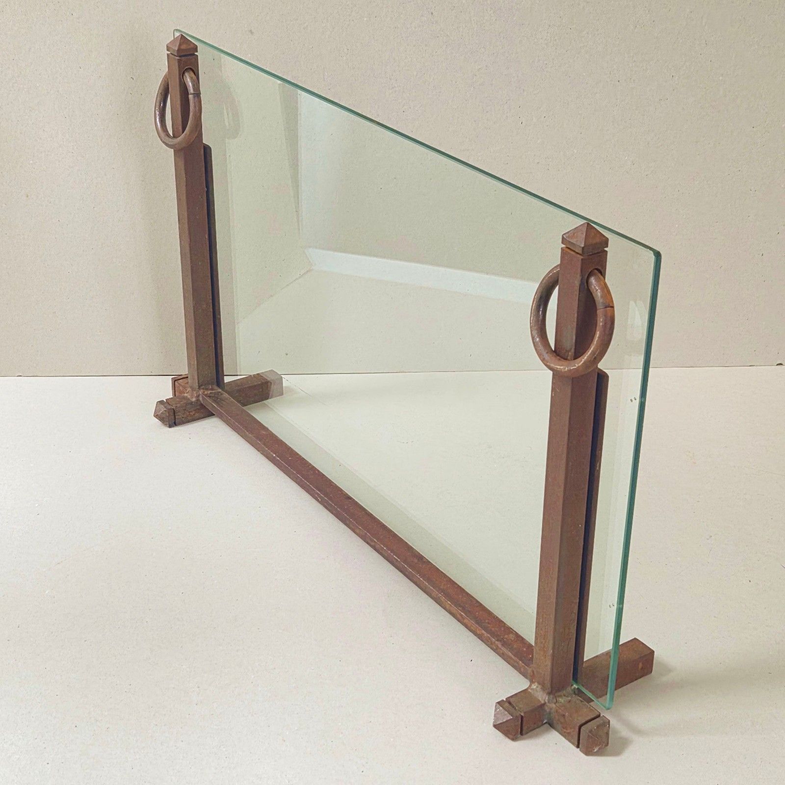 Vintage Modernist 1970 Metal & Glass Security Fireplace Firewall 70s 1970s photo furniture