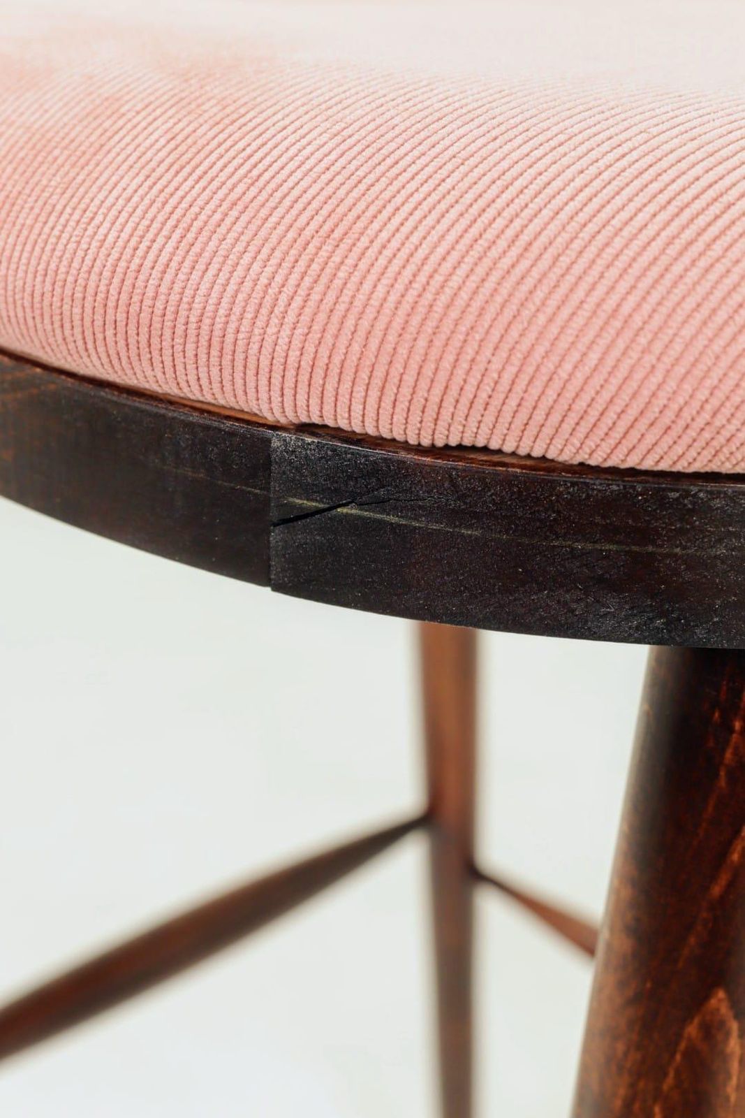 photo for sale Pair Bar Stools In Vintage Style, Rose Corduroy Fabric