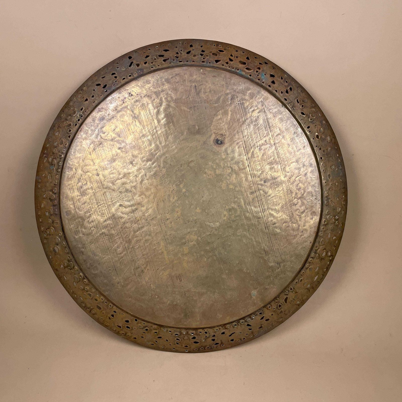 Indian Patterned Brass Tray Antique Metal Gold 50.5cm Plate Asian Handmade Etched Intricate Decorative Pattern Wall Art Round Vintage Circle photo buy
