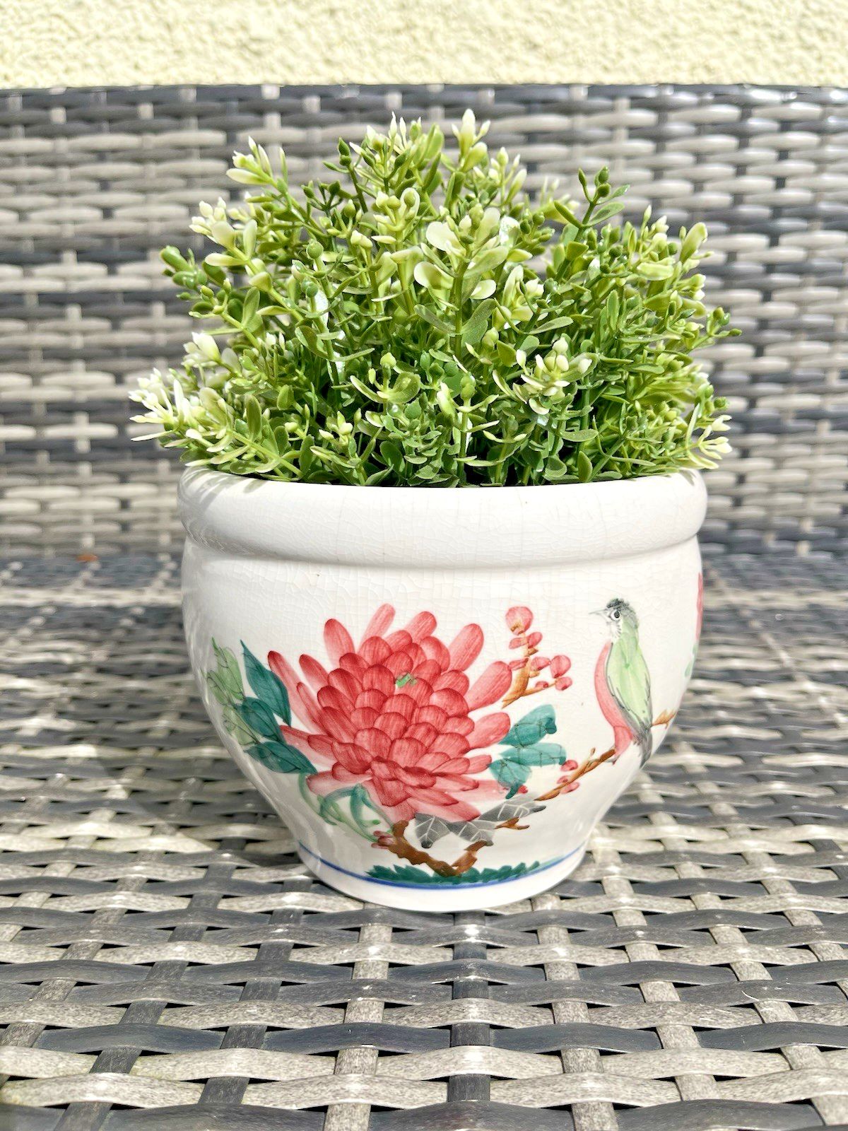 Vintage Chinese Porcelain Bird Chrysanthemum Famille Rose Plant Pot Jardiniere photo buy