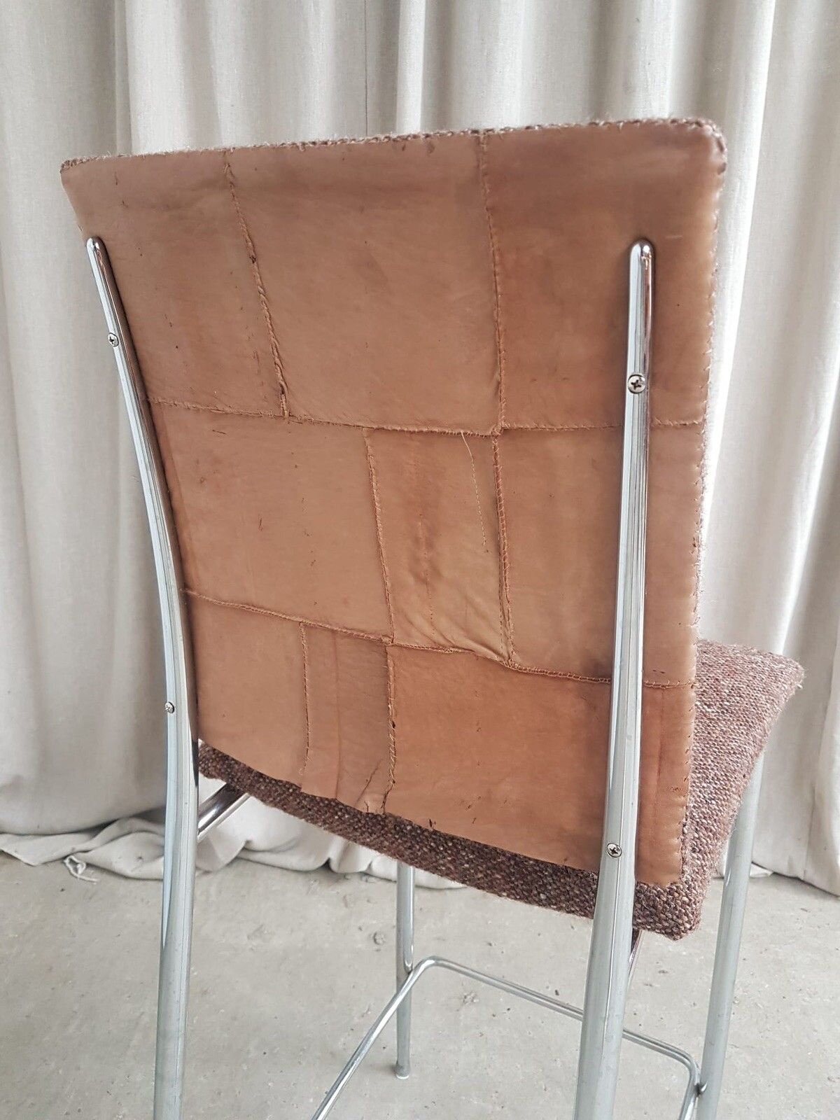 photo vinterior Vtg Late Mid Century Italian 90s Chrome Kitchen Bar Stool Chair Scandi R278