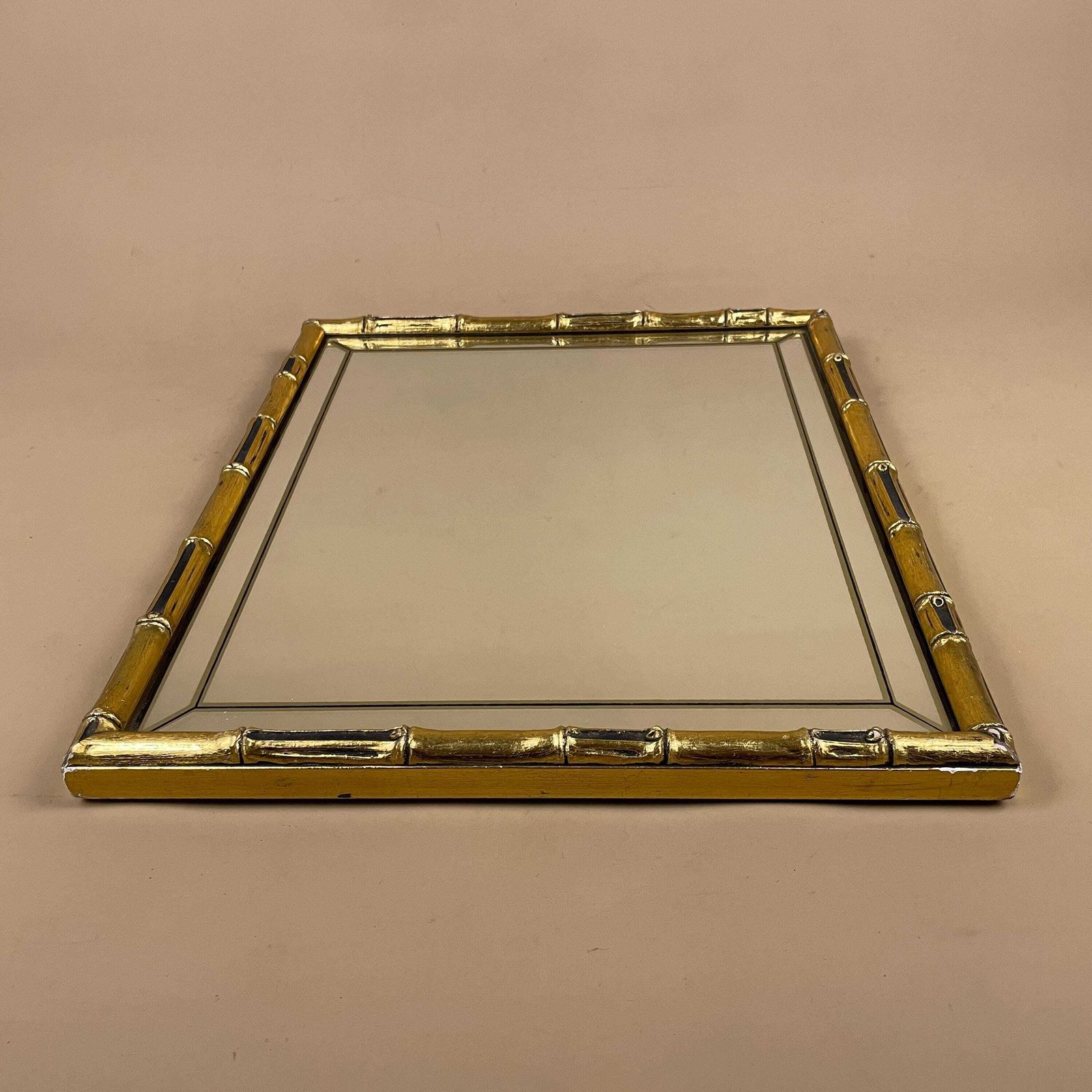 Vintage Gold Freestanding Mirror Wooden Frame Bamboo Style Ornate Gilt Frame Dressing Table Tabletop Mirror Or Wall Hanging Mirror photo for sale