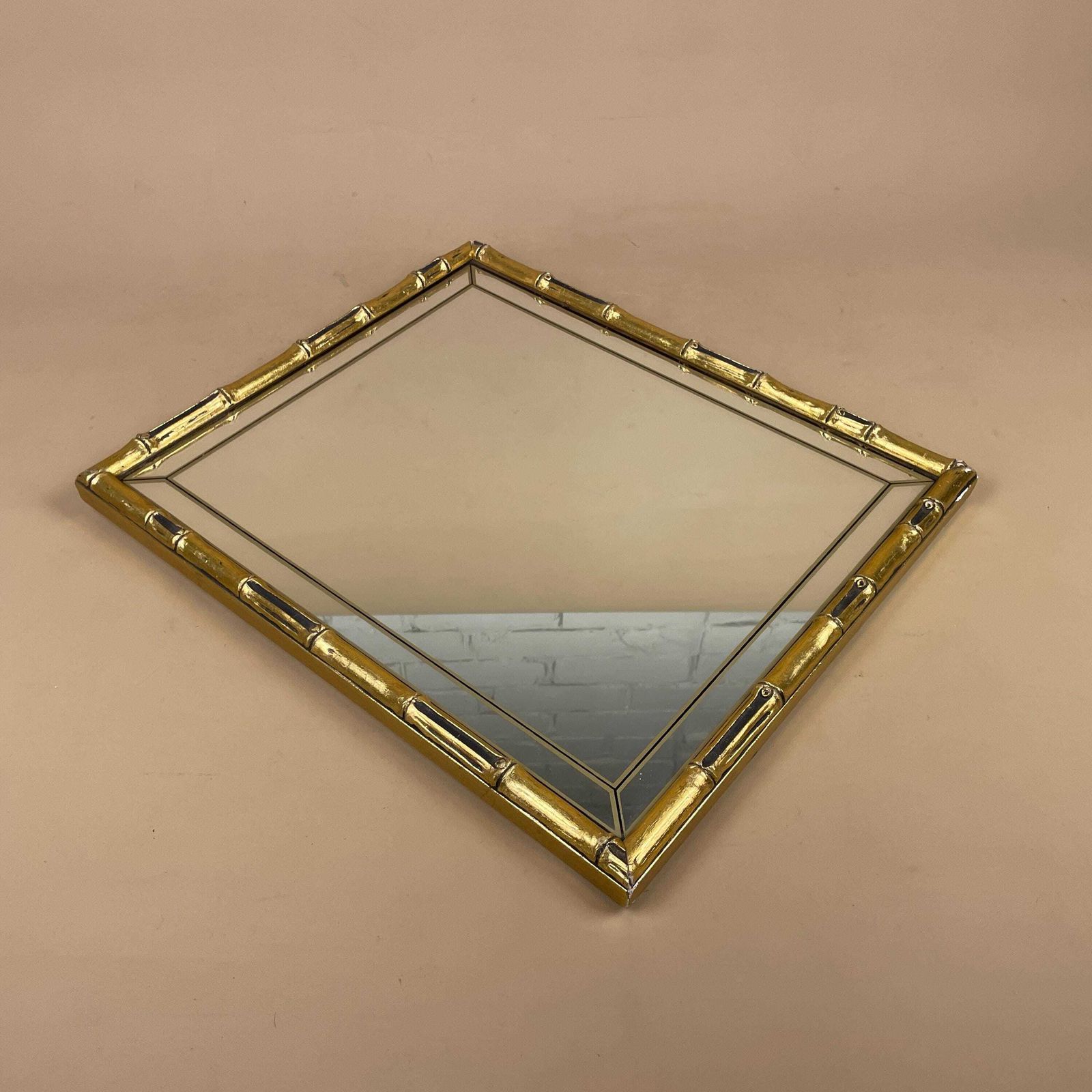 Vintage Gold Freestanding Mirror Wooden Frame Bamboo Style Ornate Gilt Frame Dressing Table Tabletop Mirror Or Wall Hanging Mirror photo vintage
