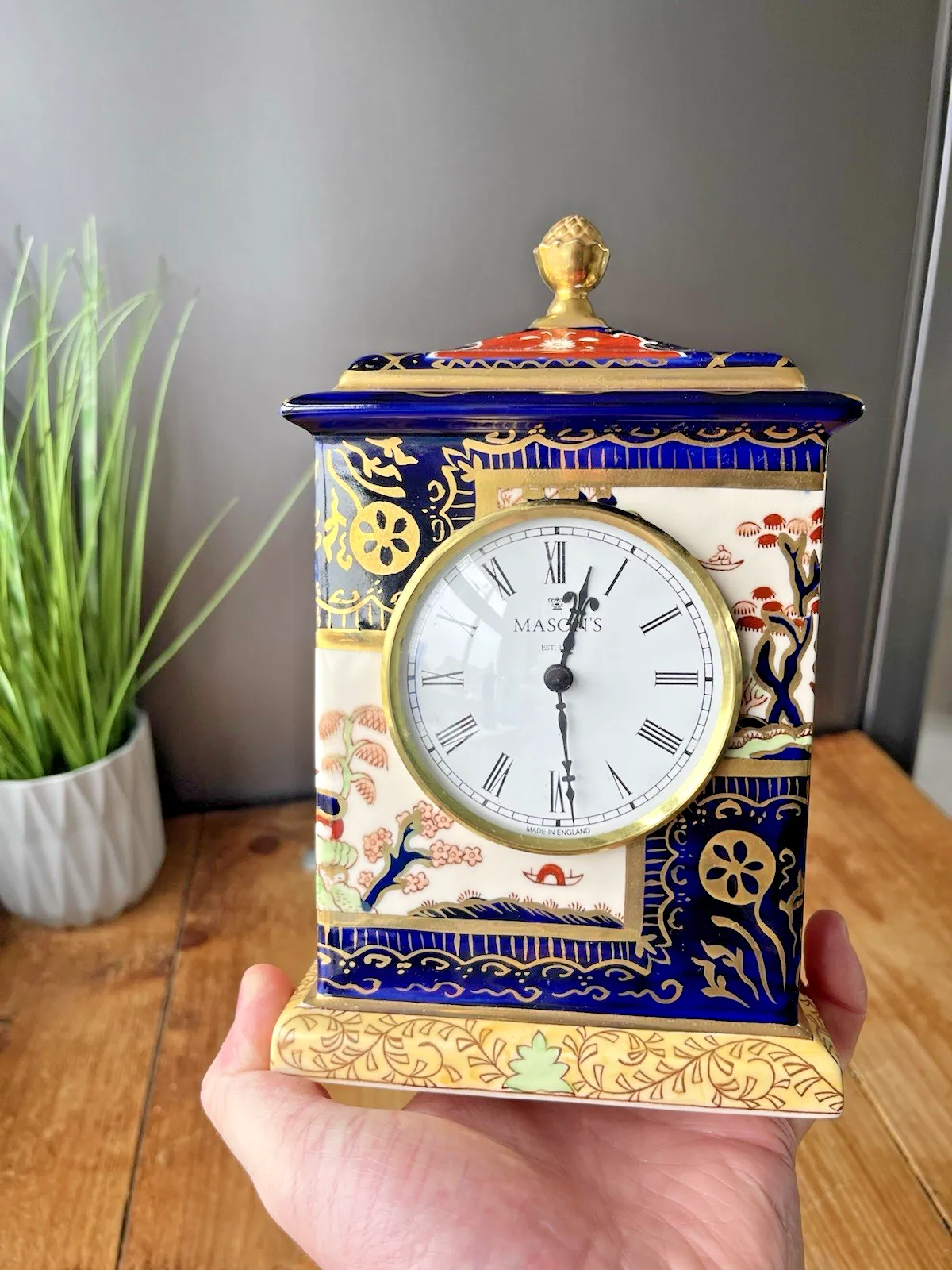 65.0 Fully Working Masons Ironstone Double Landscape Gilded Carriage Mantel Clock photo