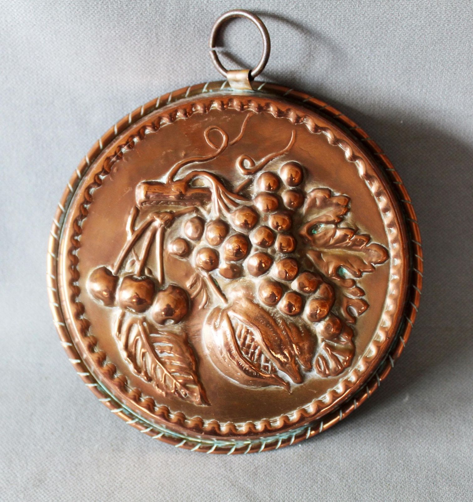 Large Antique French Copper Mold With Grapevine Embossed Motif And Cherries, Cake Pan Mold Country Kitchen Decoration Decor (20.5 Cm) photo furniture