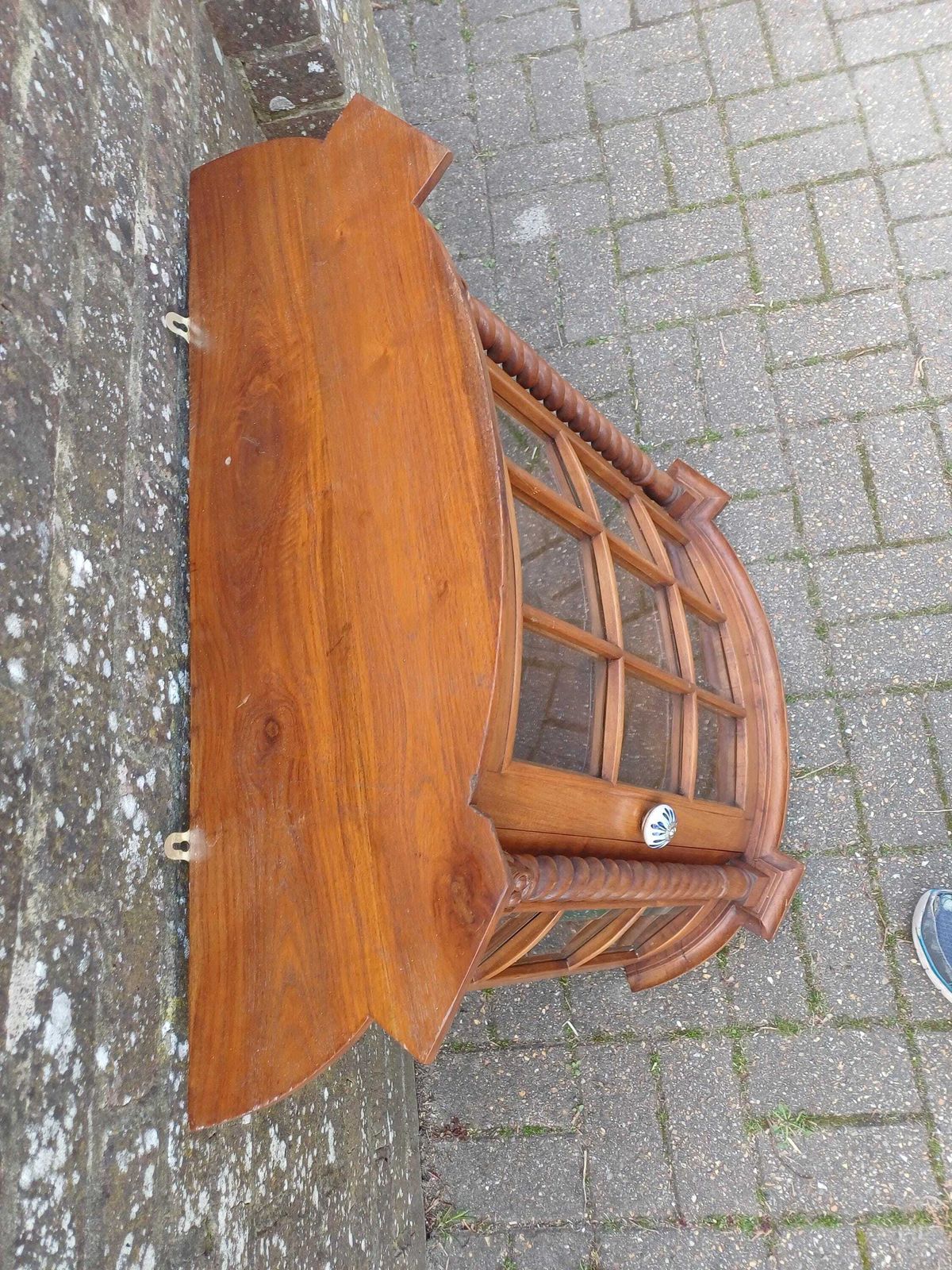 Vintage French Style Glazed Display Cabinet Barley Twist Columns Bevelled Glass Hardwood Cupboard Carved Wood Shelving Free Hand Delivery photo vintage