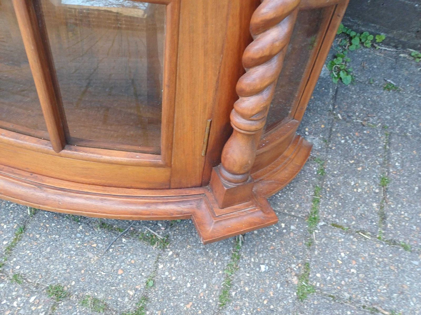 photo buy Vintage French Style Glazed Display Cabinet Barley Twist Columns Bevelled Glass Hardwood Cupboard Carved Wood Shelving Free Hand Delivery