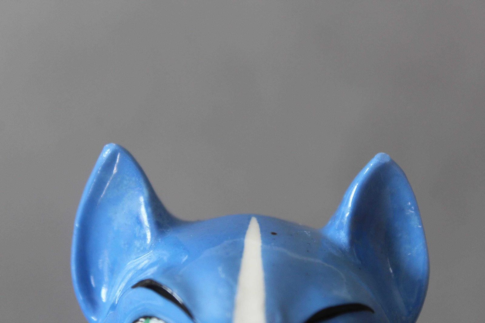 Rare Antique Art Deco German Blue Ceramic Winking Cat Decanter, Comical, Schafer Style, Figural, Handpainted, Novelty, Germany photo Home Decor