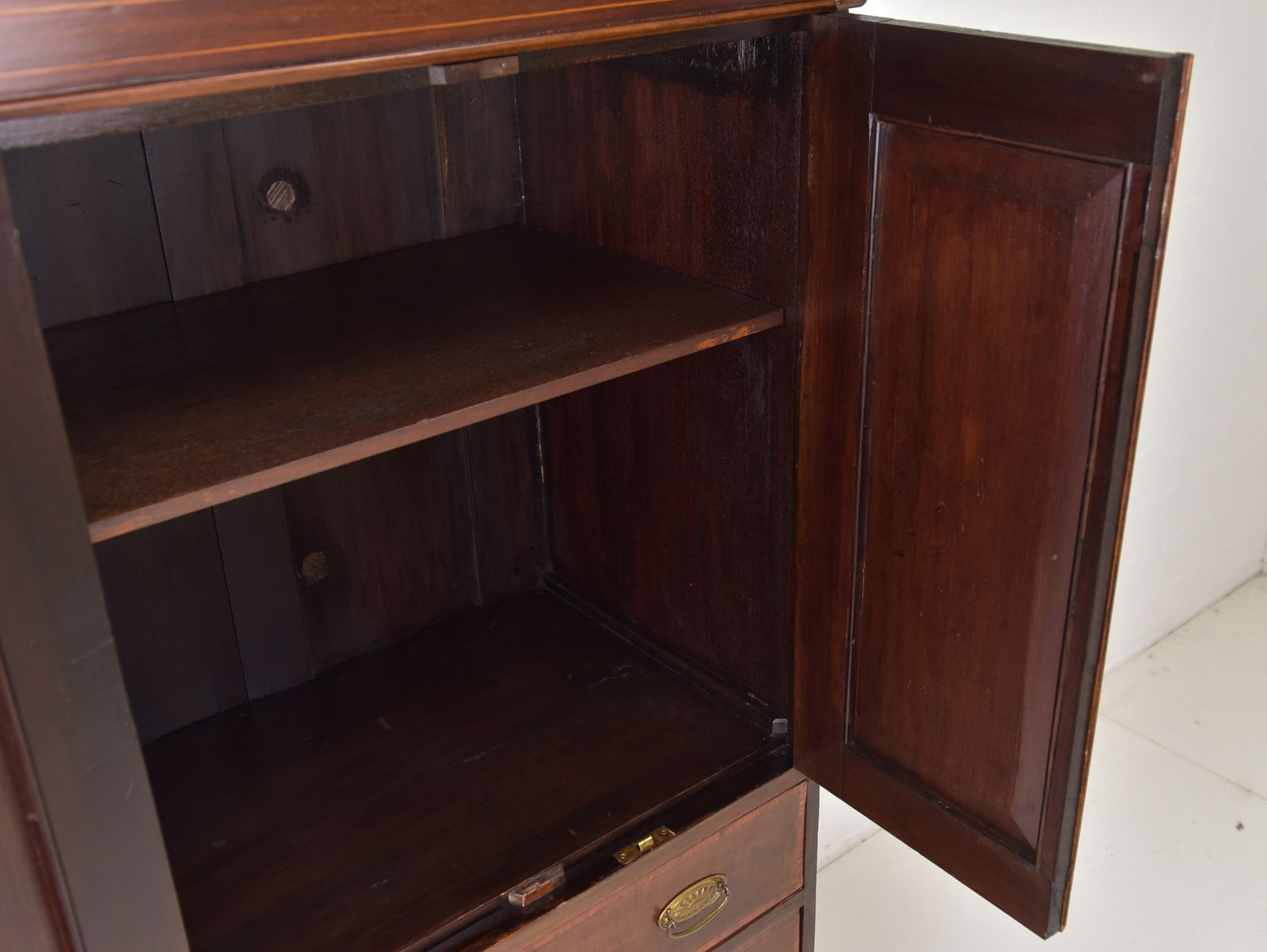 Antique! Narrow Mahogany Cabinet, Restored, England, Circa 1900. Small Vertiko. photo 1232.0