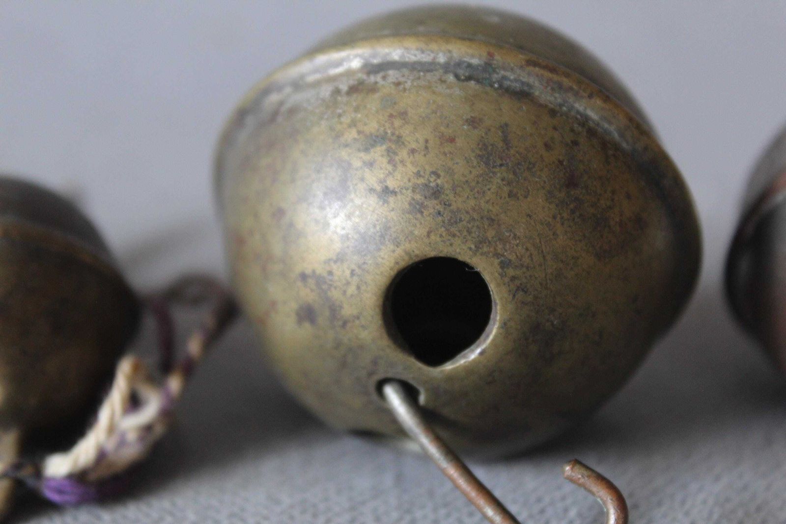 photo for sale Set Of 5 Antique Copper And Brass Grelot Bell, French Bell, Sleigh Bell, Jingle Bell, Fishing Bell, Instrument, Crotal Bell, Animal Bell