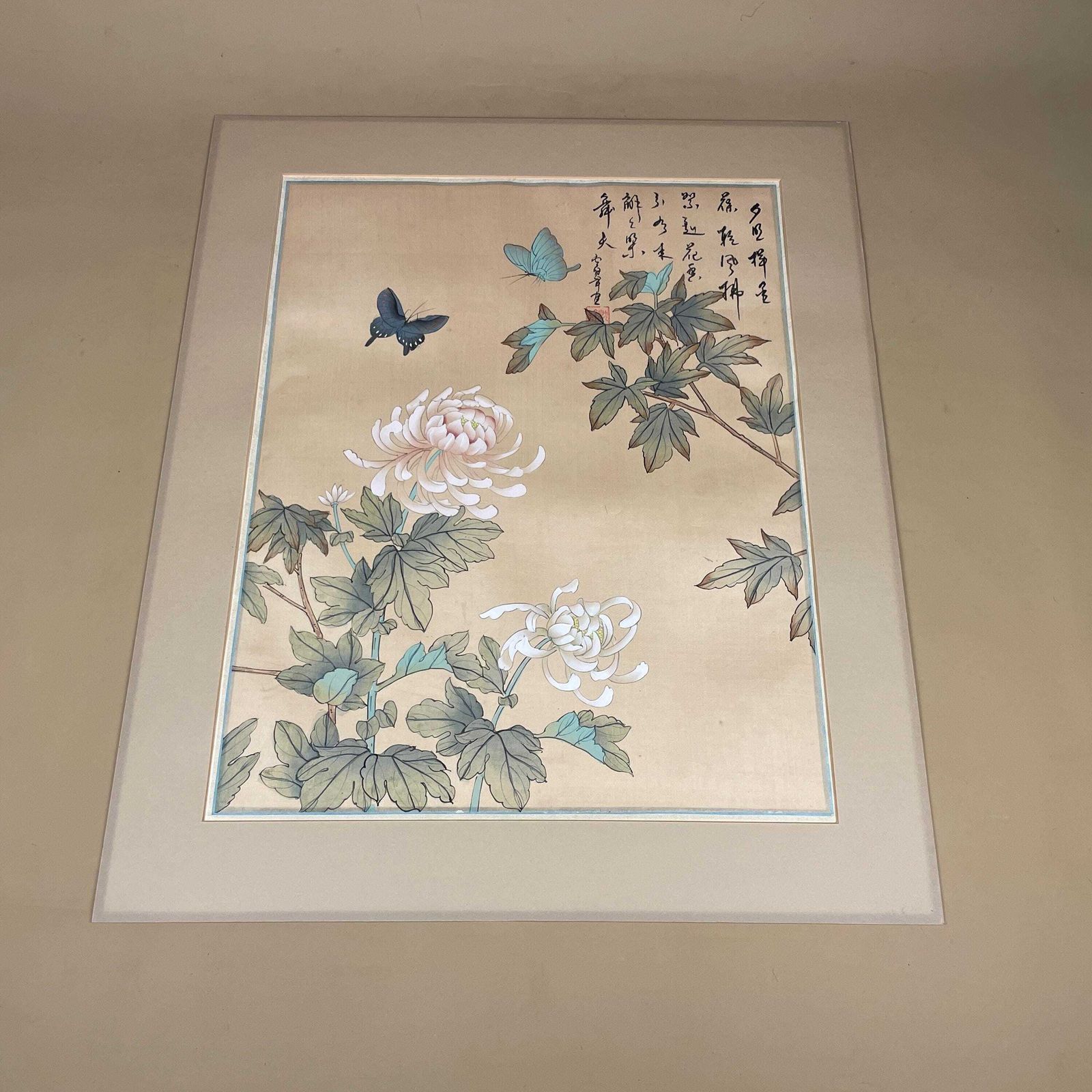 Butterly Flower Picture Hand Painted On Silk Oriental Art Painting Unframed Botanical Artwork Chinese Asian Style photo furniture