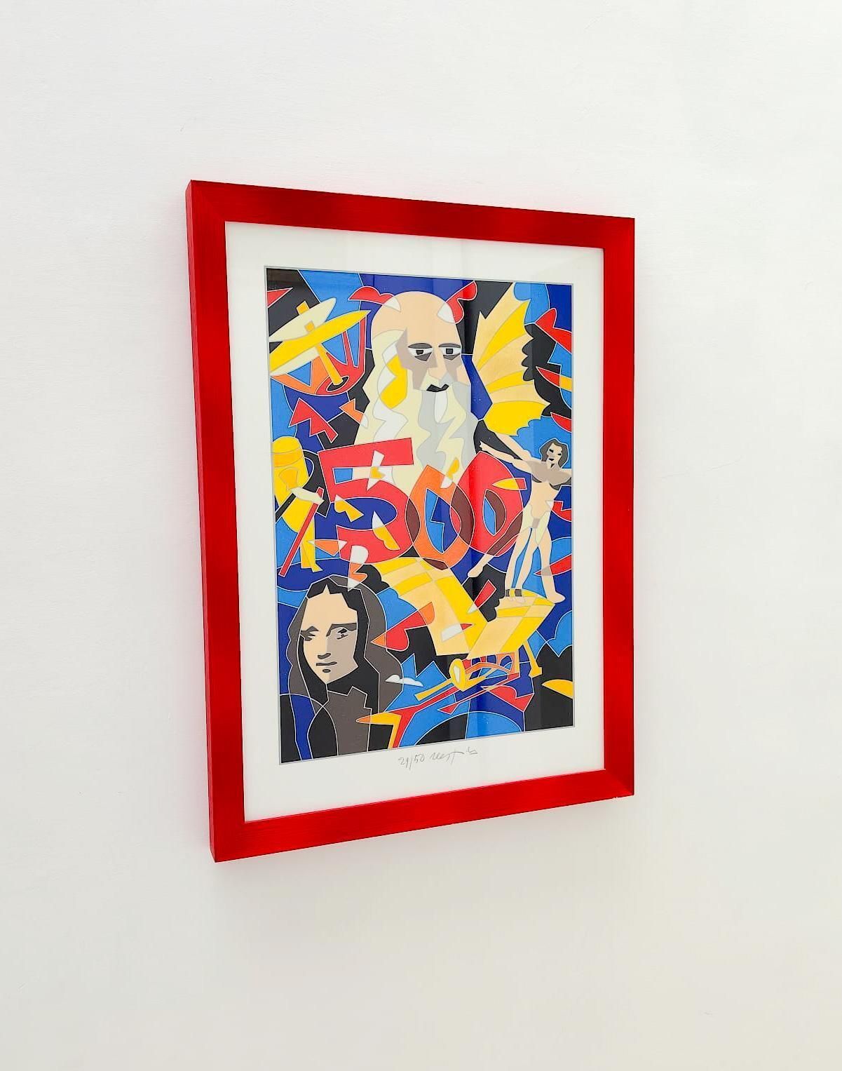 Ugo Nespolo 500 Years Of Leonardo Da Vinci Polymaterial Silkscreen Rare Multiple Painting photo for sale