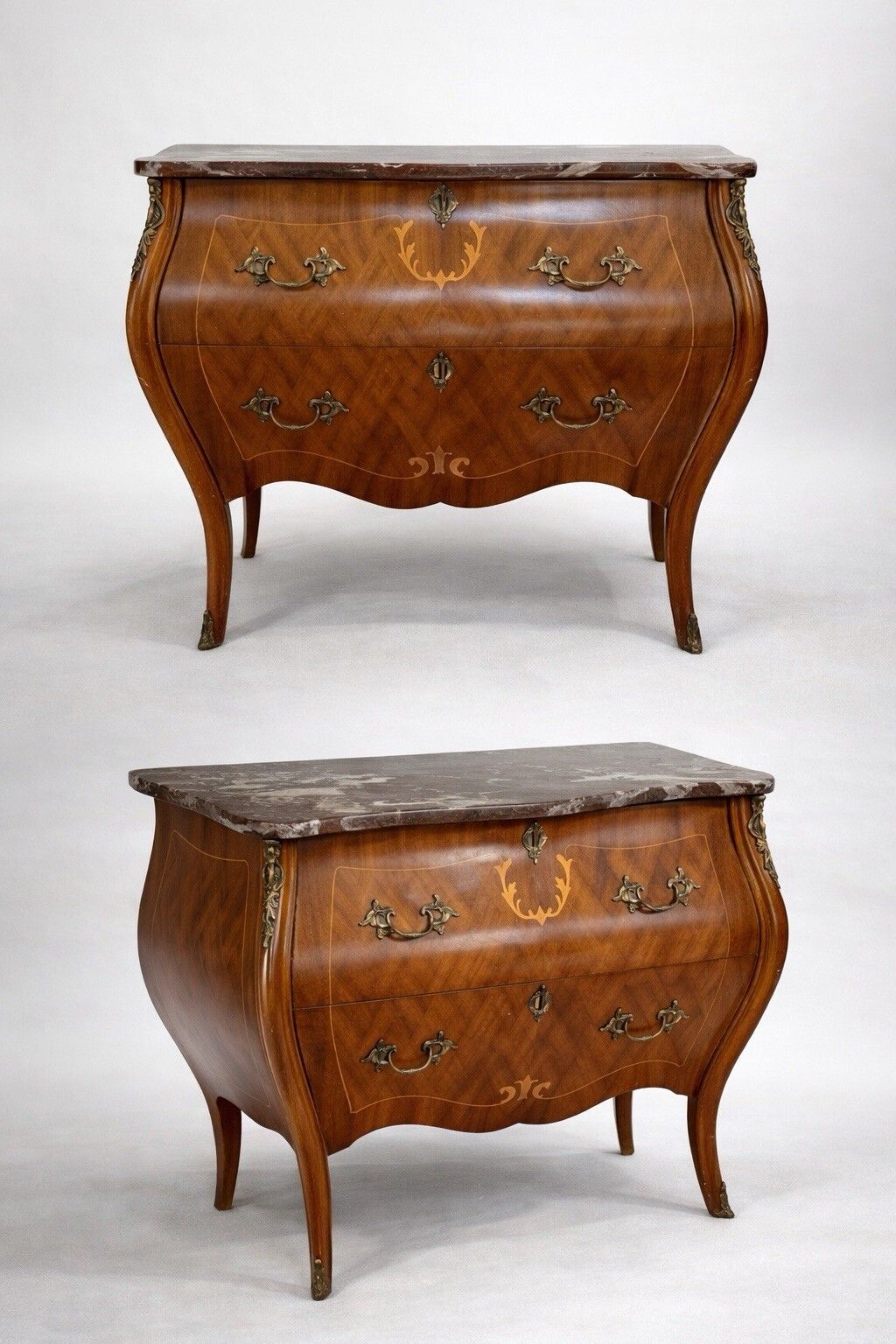 French Style Bombe Chest Of Drawers Marquetry Detail   Commode Marble Top