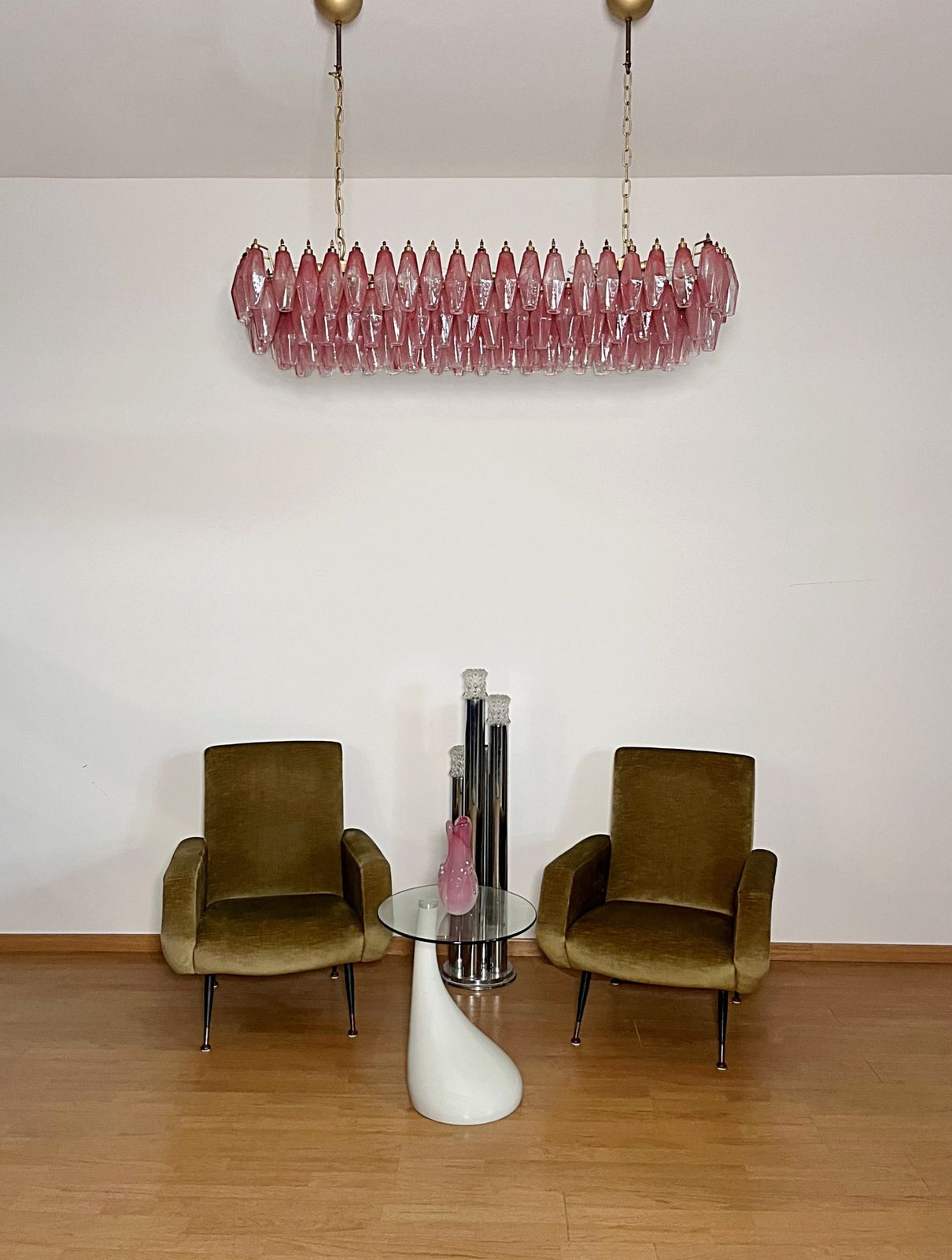 Elegant Murano Poliedri Chandelier   Carlo Scarpa   138 Pink Alabaster Glasses photo furniture