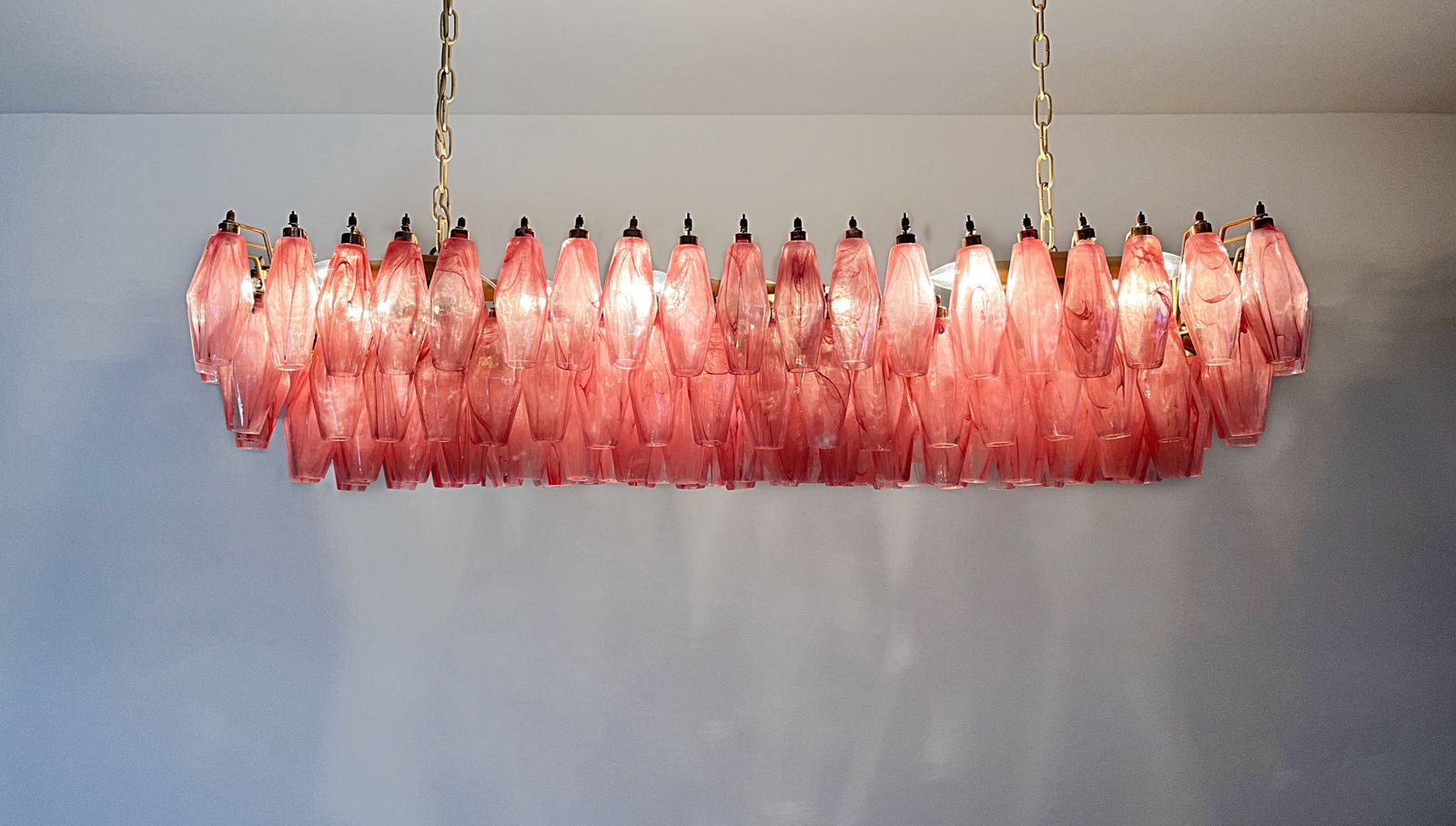 photo vinterior Elegant Murano Poliedri Chandelier   Carlo Scarpa   138 Pink Alabaster Glasses