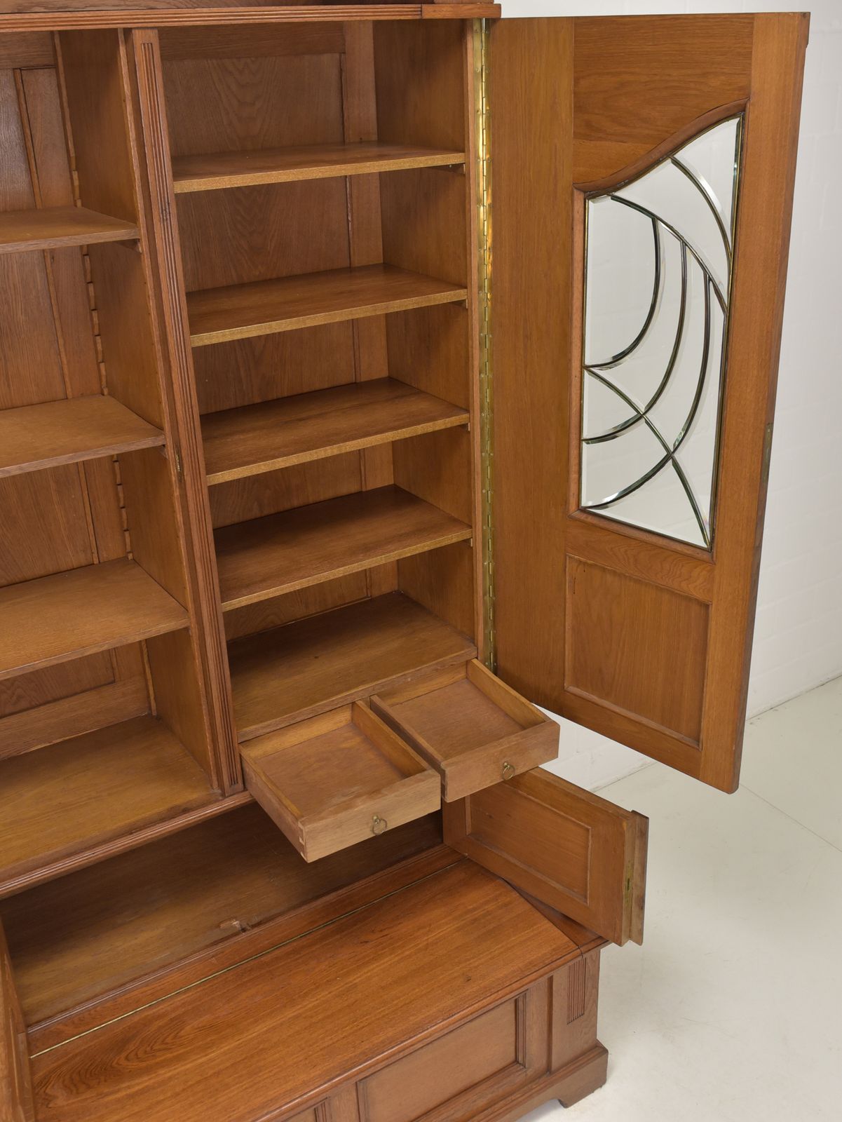 Antique! Restored Art Nouveau Oak Bookcase With Storage Bench. Library Cabinet photo 2451.0