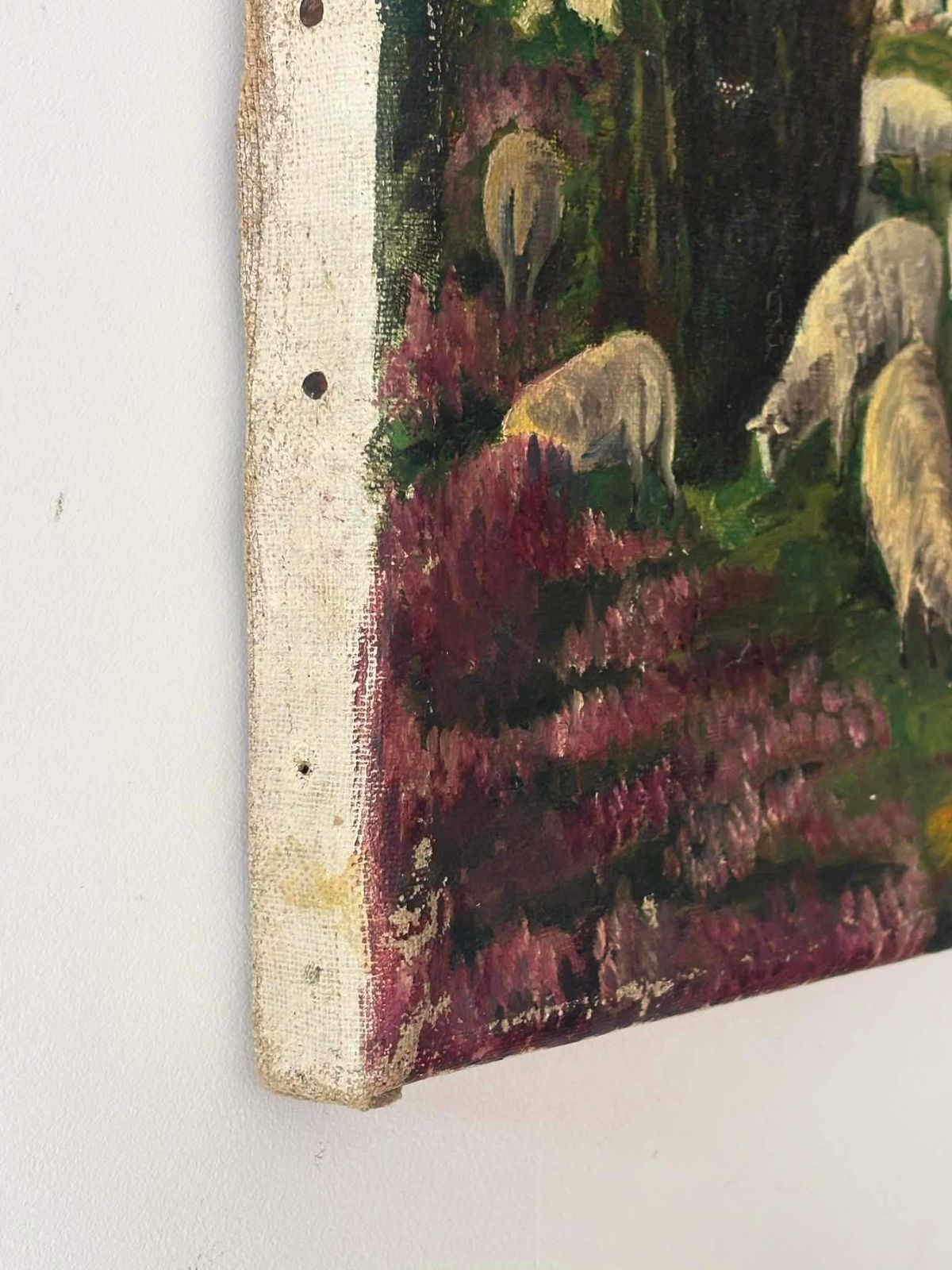 Original Oil Painting Shepherd Scene, Impressionist Landscape, Signed Dutch Antique Farm Art photo vinterior