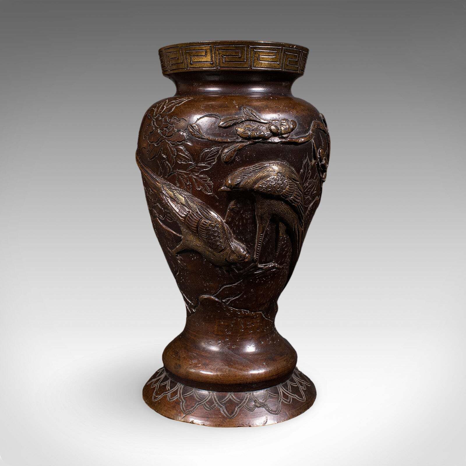 Pair Of Antique Decorative Meiji Vases, Japanese, Bronze, Bouquet Pot, Victorian photo for sale