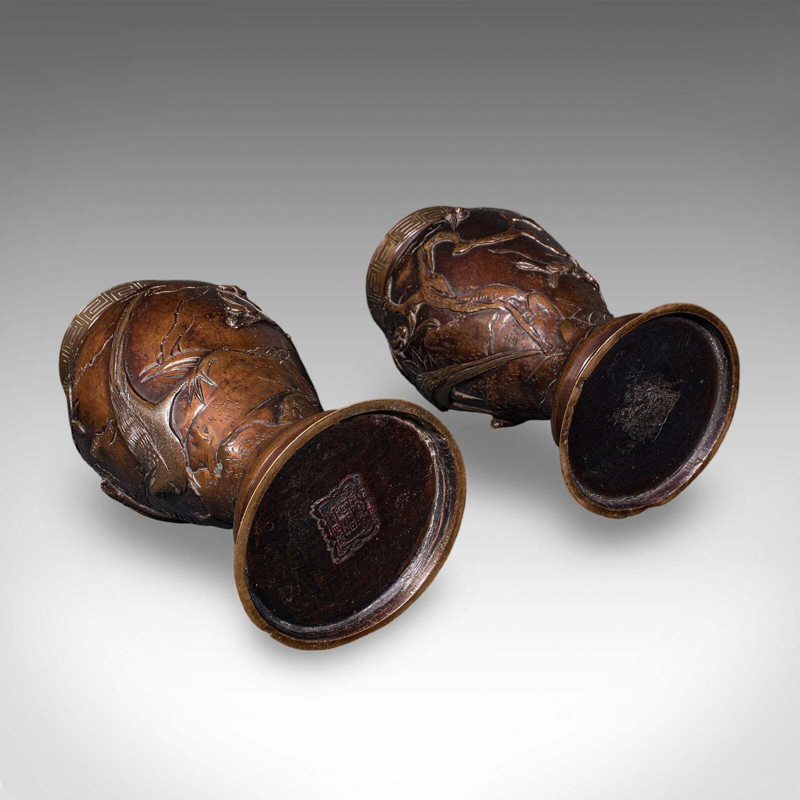 photo for sale Pair Of Antique Decorative Meiji Vases, Japanese, Bronze, Bouquet Pot, Victorian