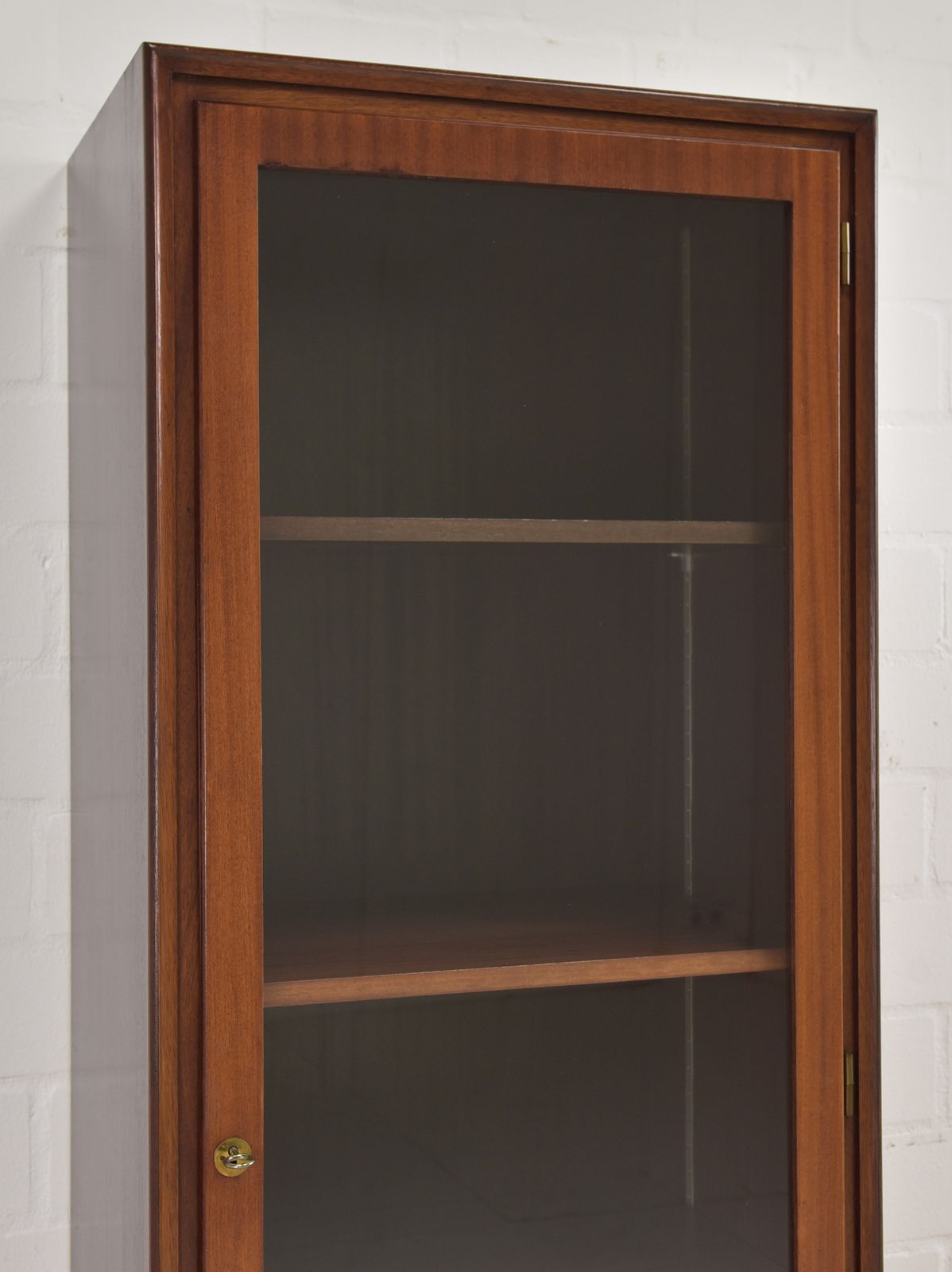 Narrow Mahogany Display Cabinet, Mid Century Art Deco, Circa 1955; Filing Cabinet On The Right, 2 Of 2 photo vintage