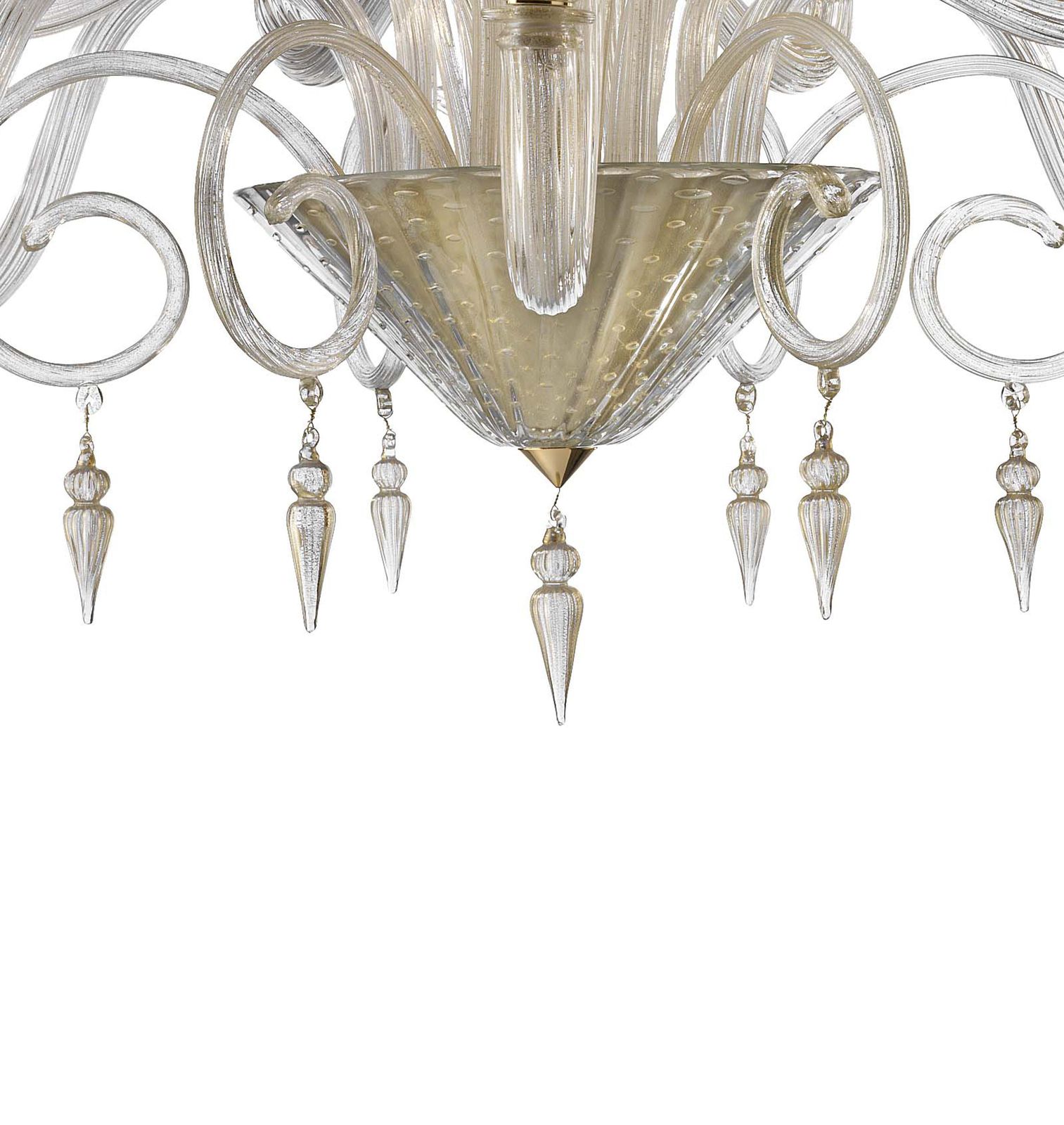 Huge Imperial Trasparent And Gold "Rigadin" Murano Glass Chandelier photo for sale