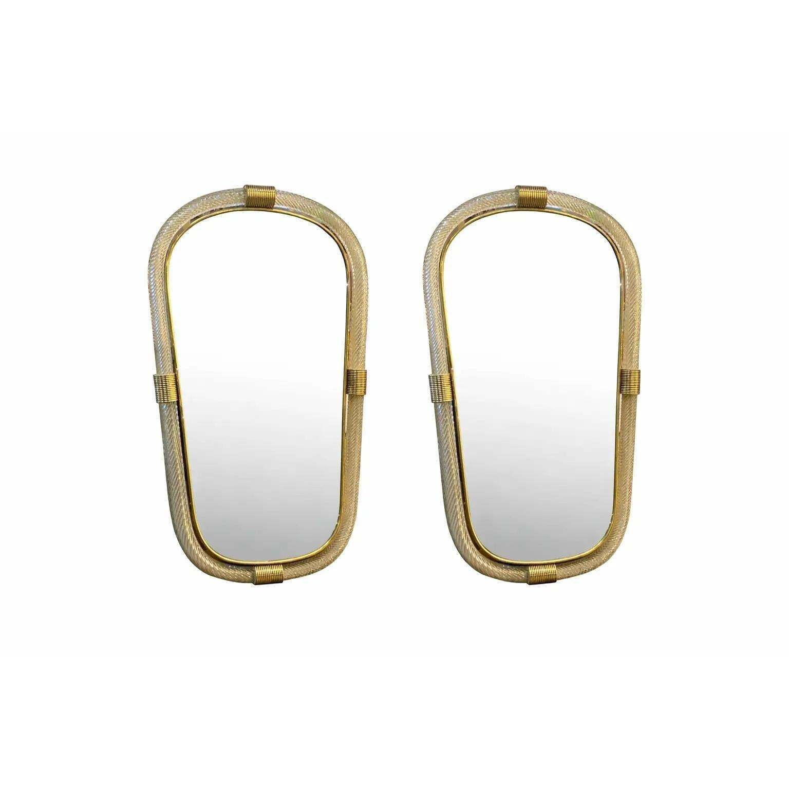 Elegant Pair Of Murano Glass Mirrors In Gold Leaf, Italy, “Torciglione” Design photo furniture