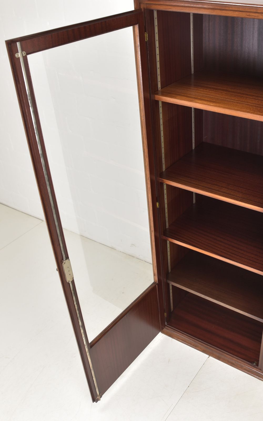Narrow Mahogany Display Cabinet, Mid Century Art Deco, Circa 1955, Filing Cabinet On The Left, 1 Of 2 photo Furniture