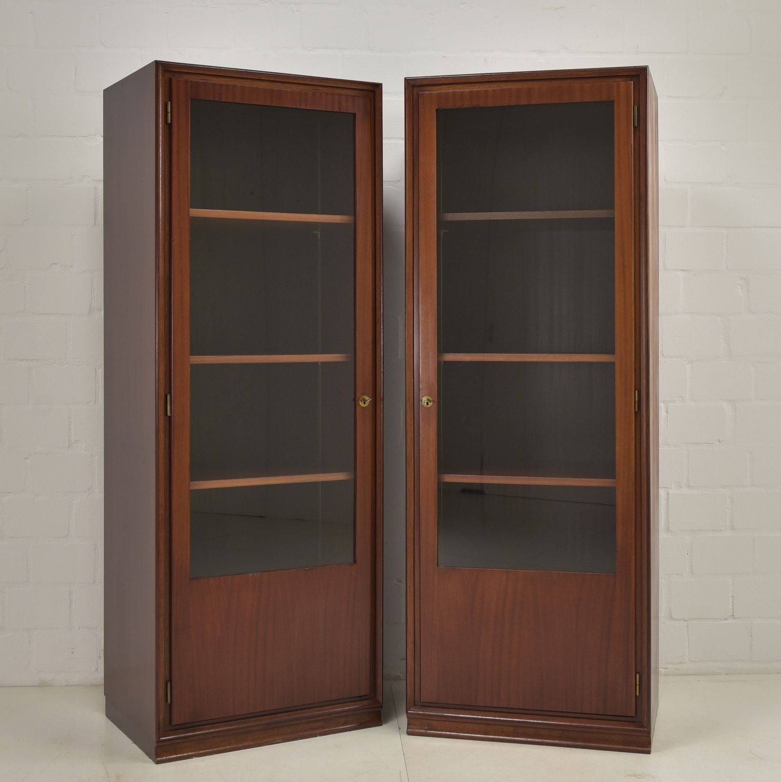 825.0 Narrow Mahogany Display Cabinet, Mid Century Art Deco, Circa 1955, Filing Cabinet On The Left, 1 Of 2 photo