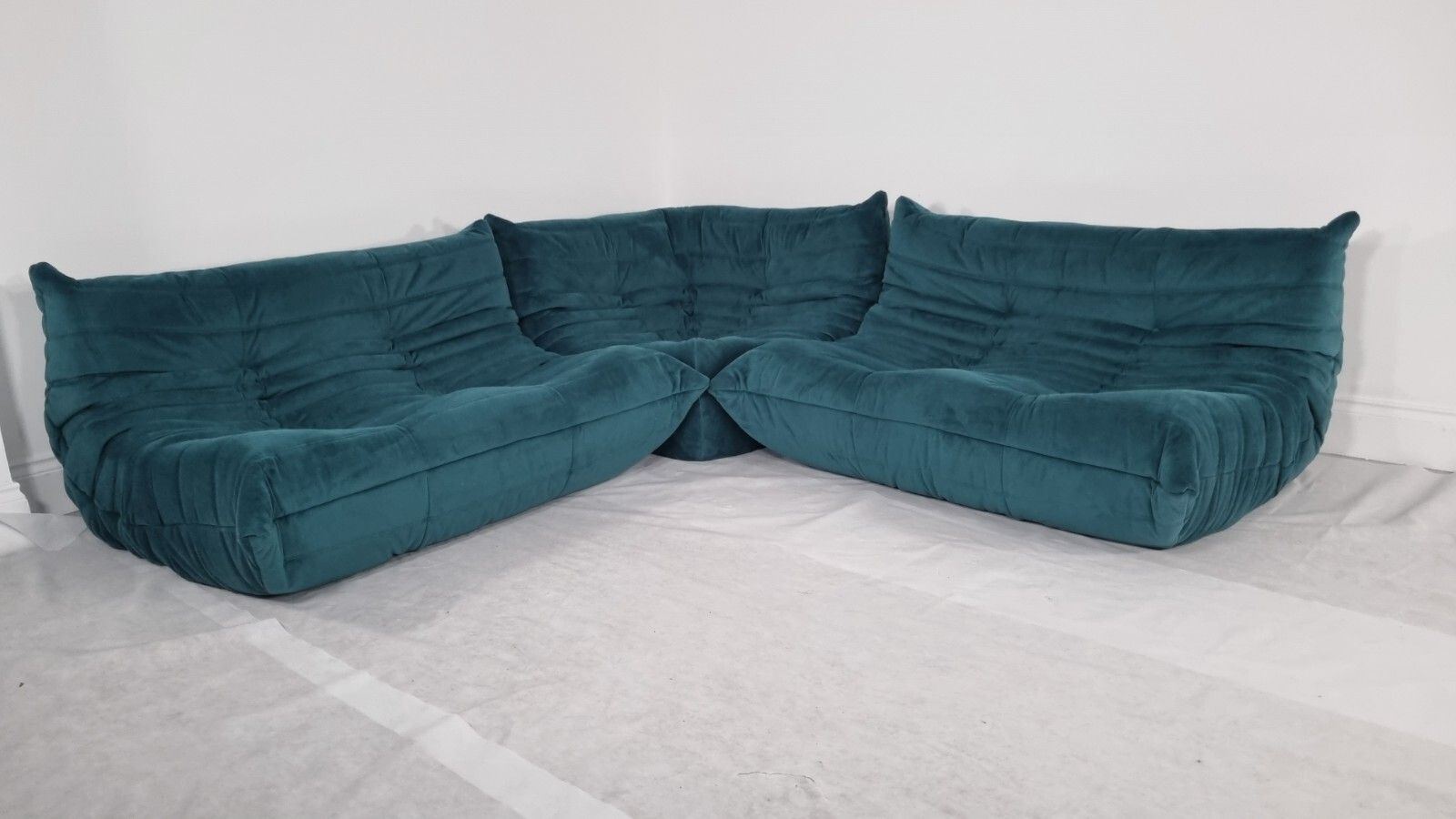 Ligne Roset Togo Suite Of 2 X 2 Seater And Corner In Teal Velvet Sublime Conditi photo furniture