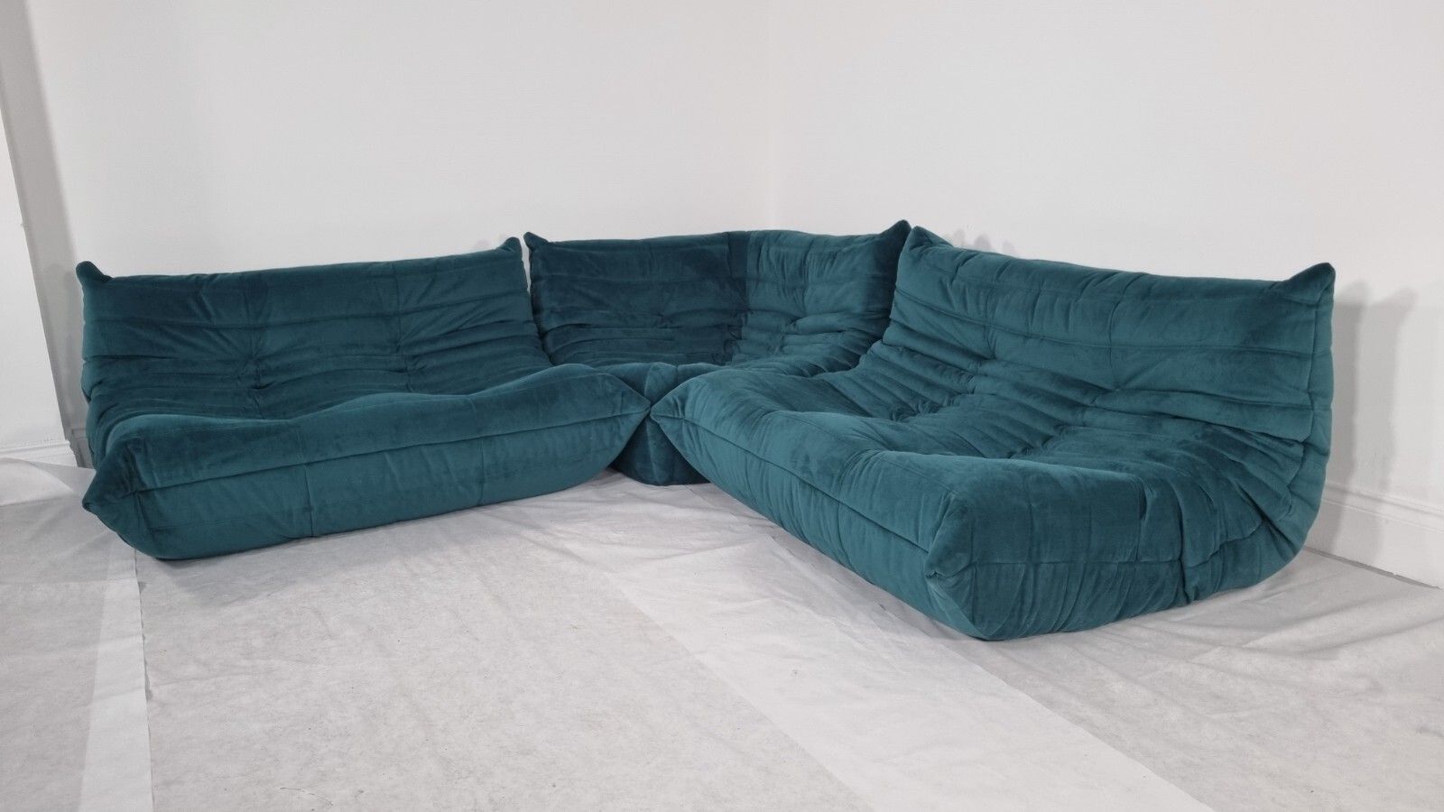 Ligne Roset Togo Suite Of 2 X 2 Seater And Corner In Teal Velvet Sublime Conditi photo 5880.0
