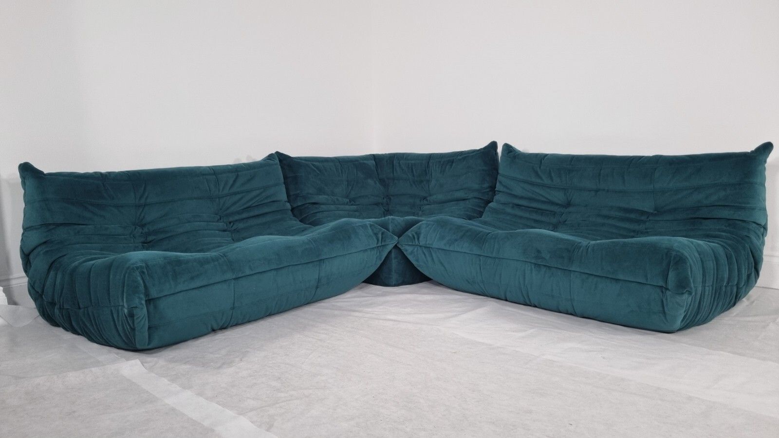 photo for sale Ligne Roset Togo Suite Of 2 X 2 Seater And Corner In Teal Velvet Sublime Conditi