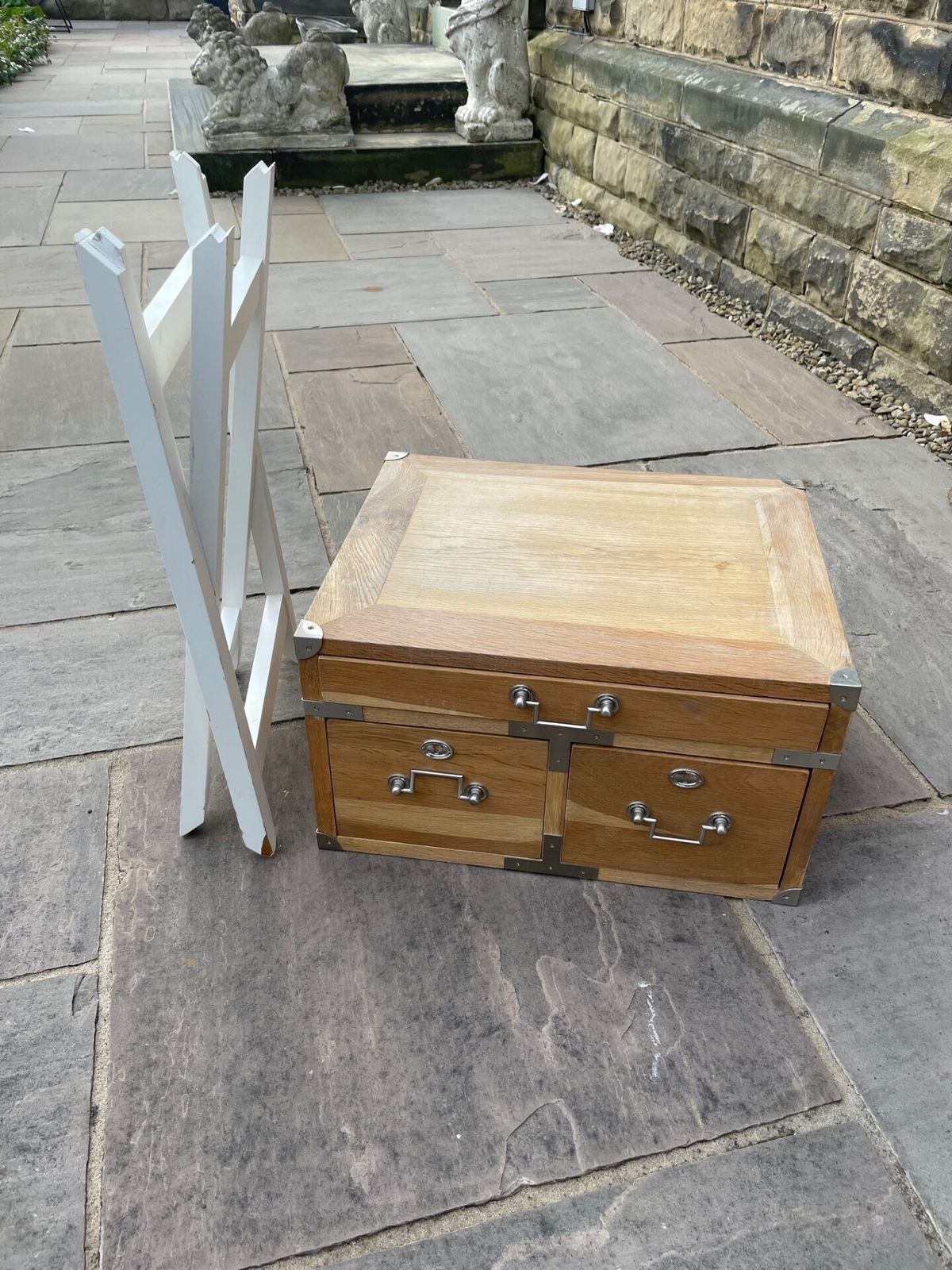 Pair Oak Military Style Bedside Tables photo furniture
