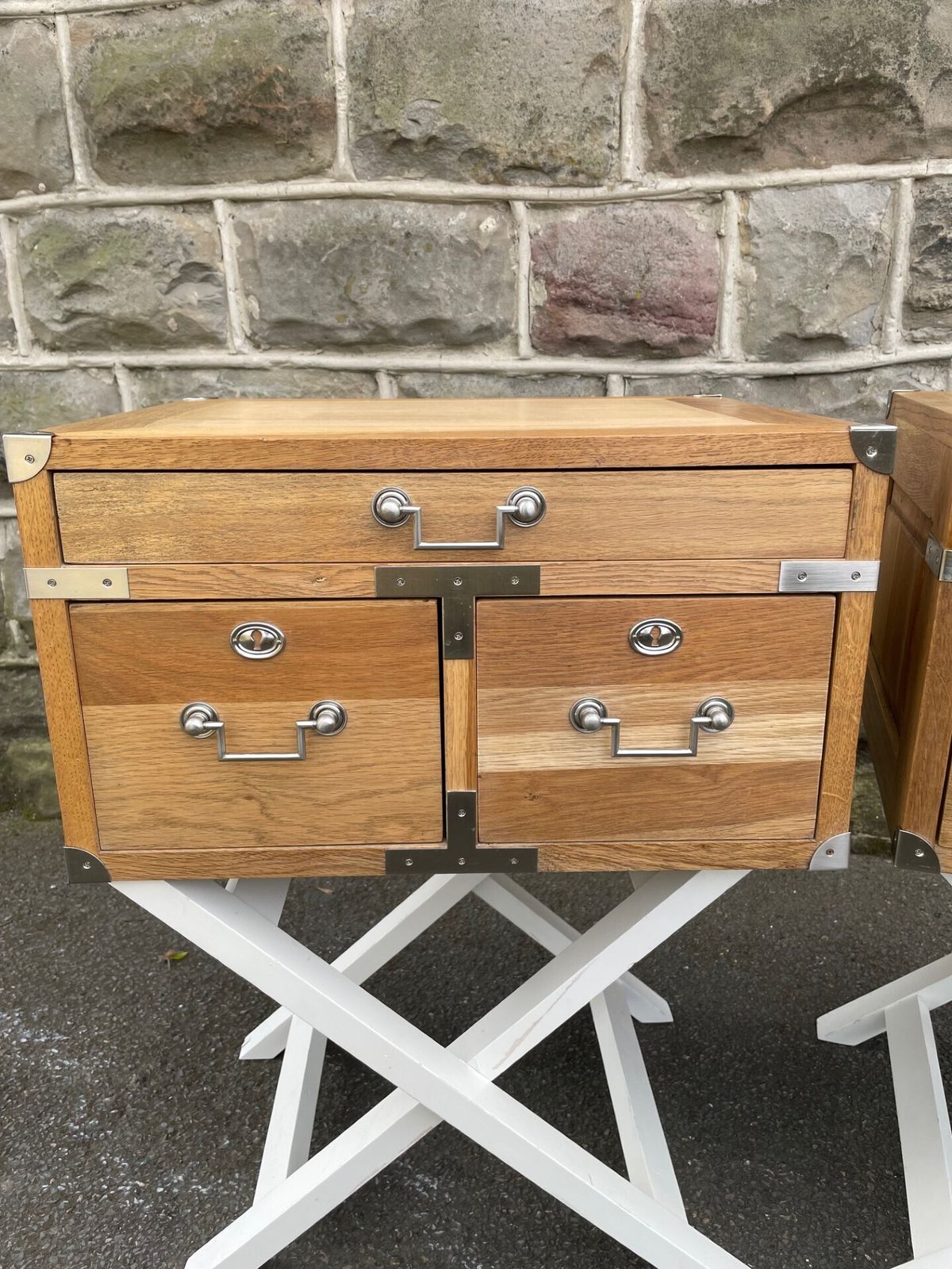 Pair Oak Military Style Bedside Tables photo buy