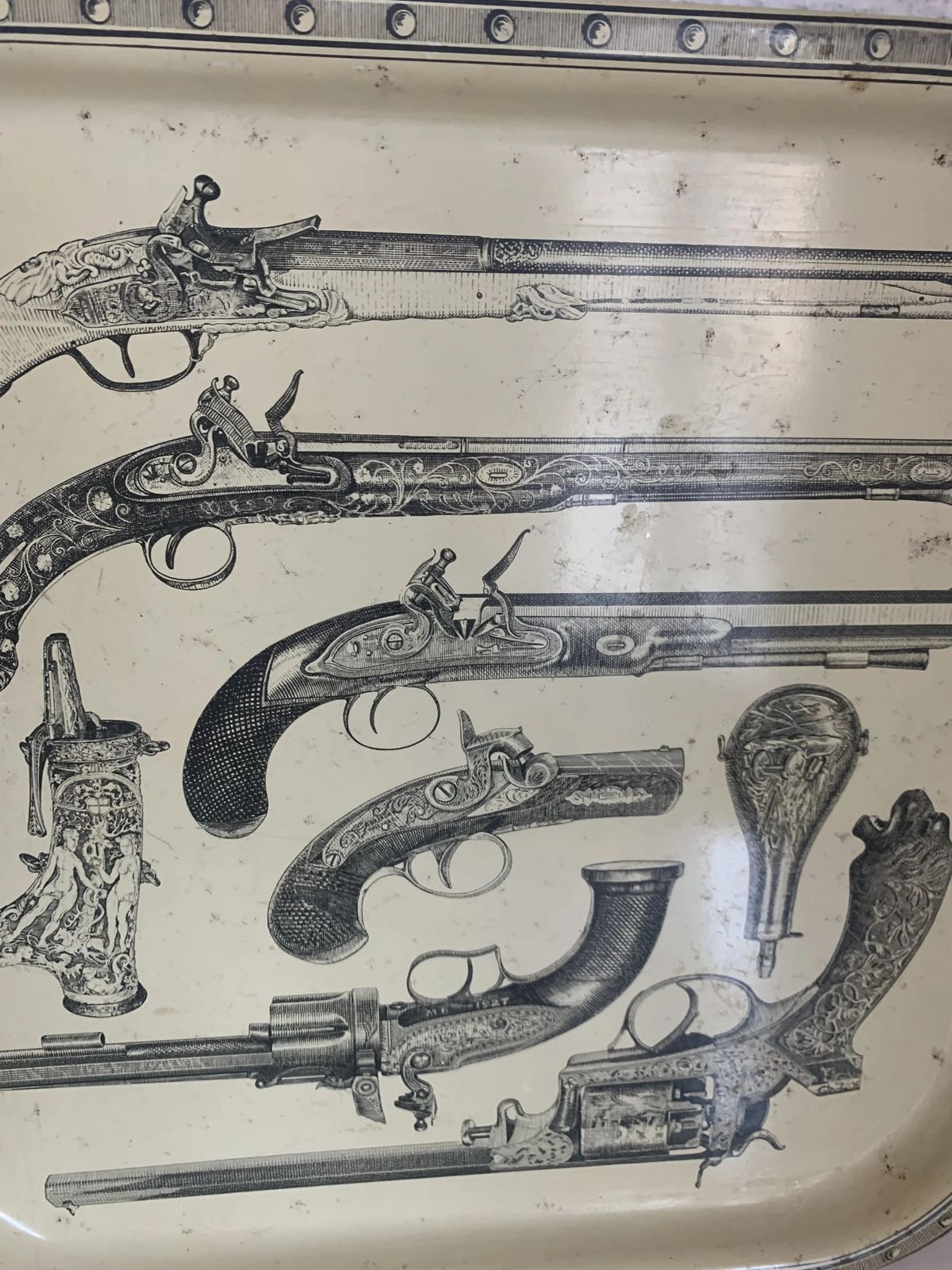 photo furniture Metal Tray Guns Design Piero Fornasetti Style Vintage 1960   33 X 33 Cm