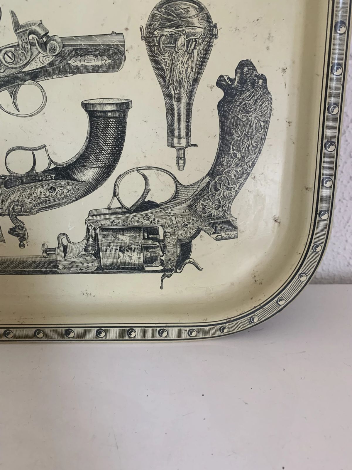 photo for sale Metal Tray Guns Design Piero Fornasetti Style Vintage 1960   33 X 33 Cm