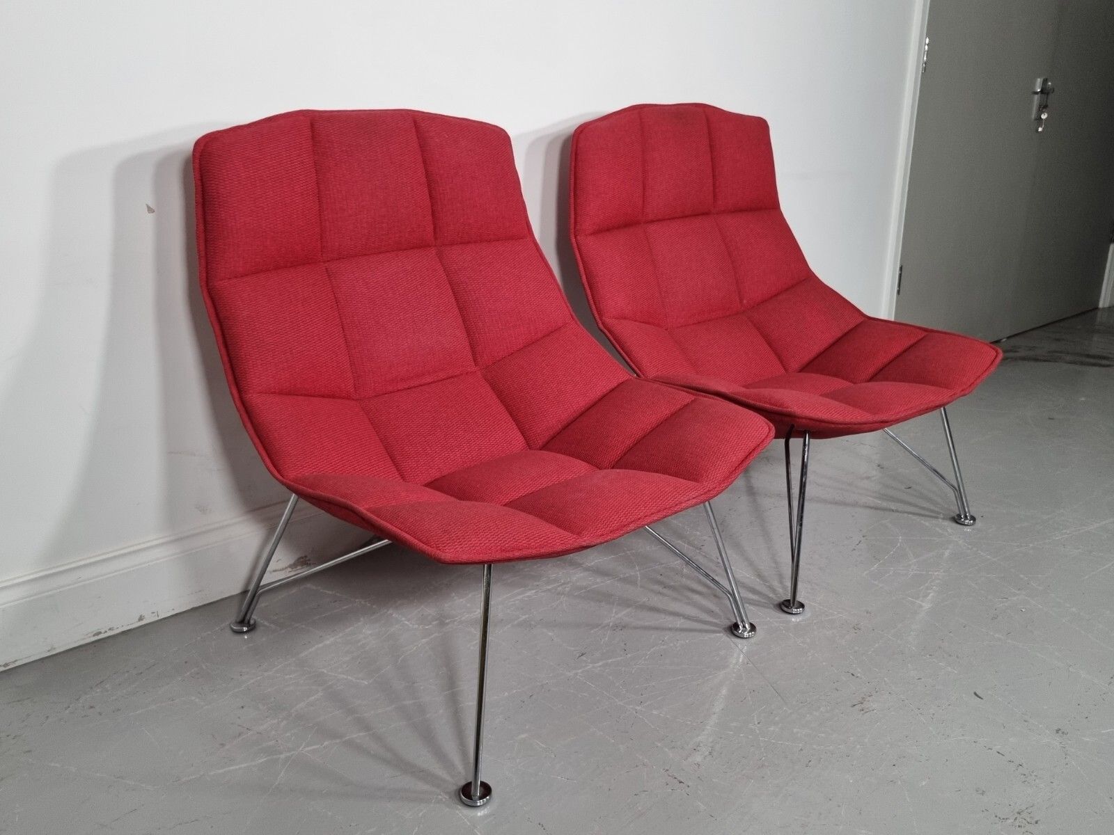 A Stunning Pair Of Knoll Jehs And Laub Lounge Chairs In Red Fabric (Pic 1) photo Furniture