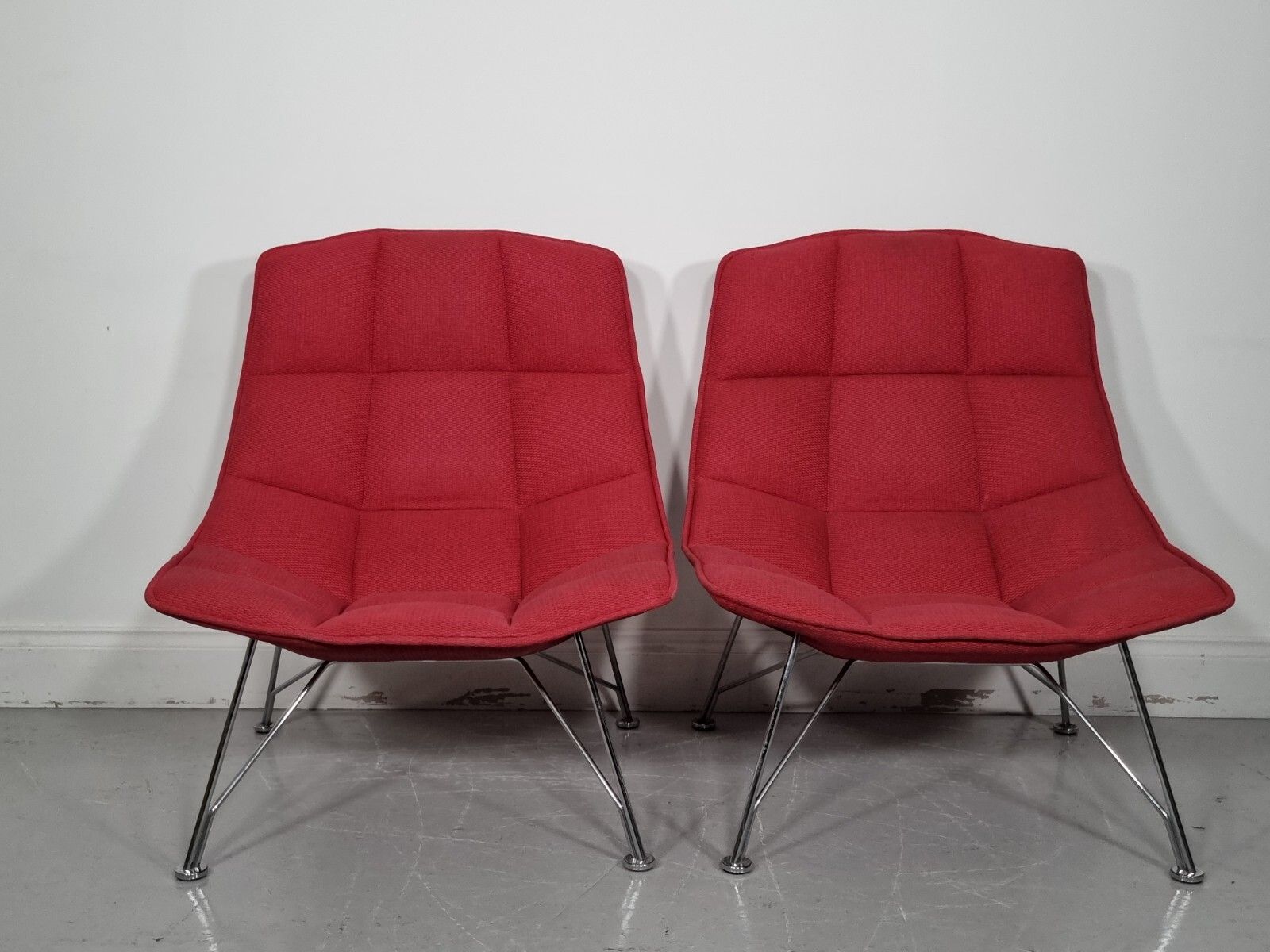 A Stunning Pair Of Knoll Jehs And Laub Lounge Chairs In Red Fabric (Pic 2)