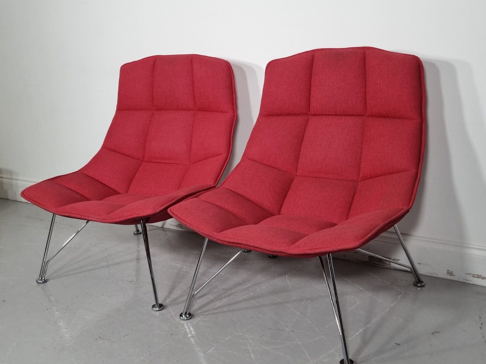 A Stunning Pair Of Knoll Jehs And Laub Lounge Chairs In Red Fabric (Pic 2) photo for sale